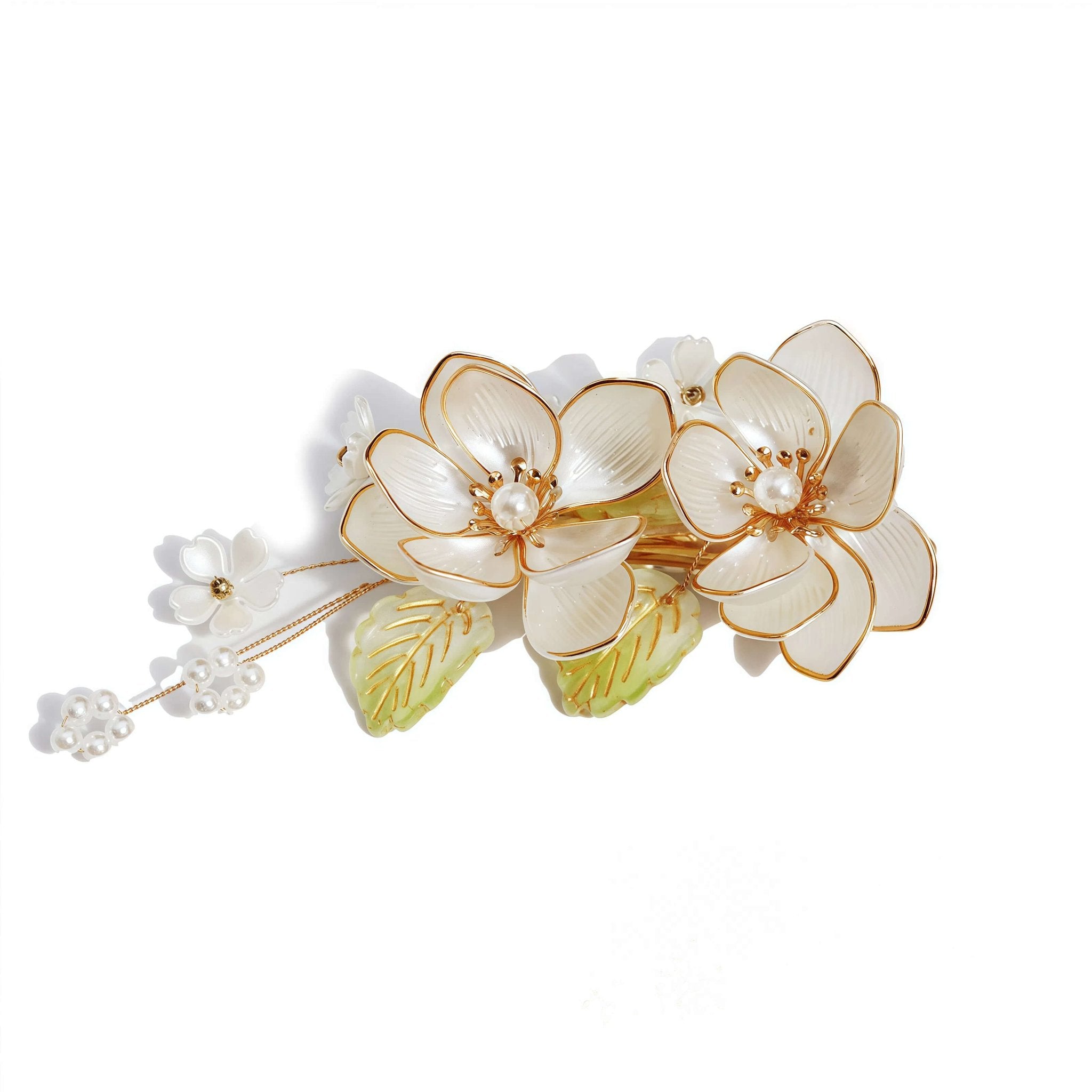 Golden Magnolia Pearl BarretteHair ClipsJewelryBlossomuniqueflowerearringsgiftforhermothergiftdaughtergiftbirthdaygiftanniversarygift