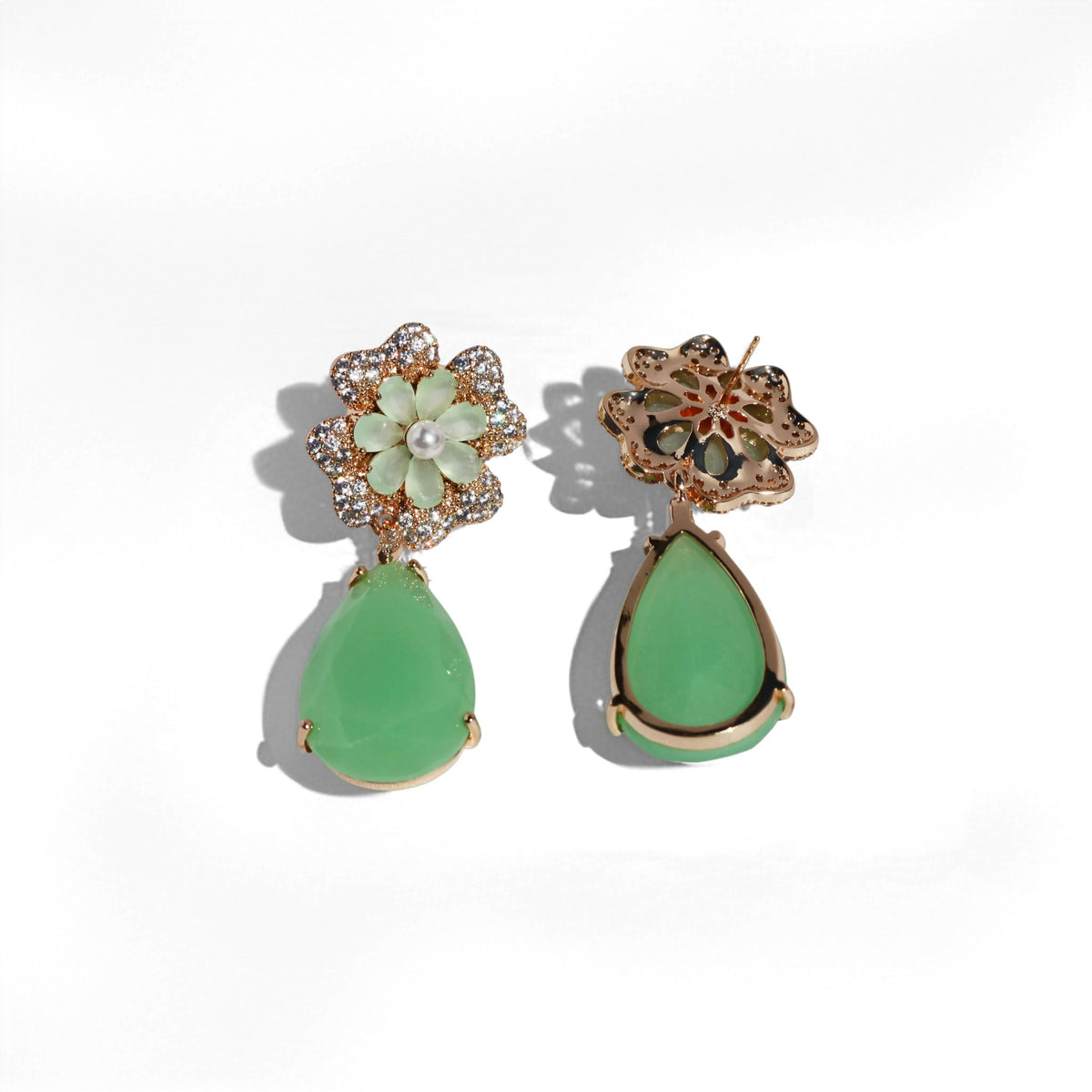 Jade Blossom Crystal Teardrop Earrings