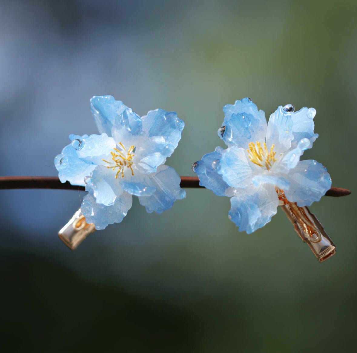 Himalayan Blue Poppy Hair Clips (2 - Pieces)HAIRJewelryBlossomuniqueflowerearringsgiftforhermothergiftdaughtergiftbirthdaygiftanniversarygift