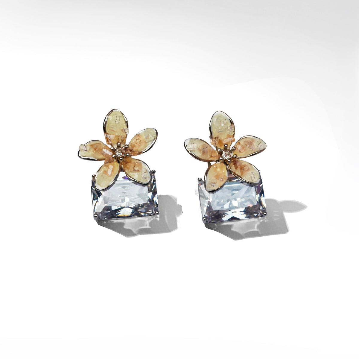 Honey Jasmine Emerald-Cut Crystal Earrings