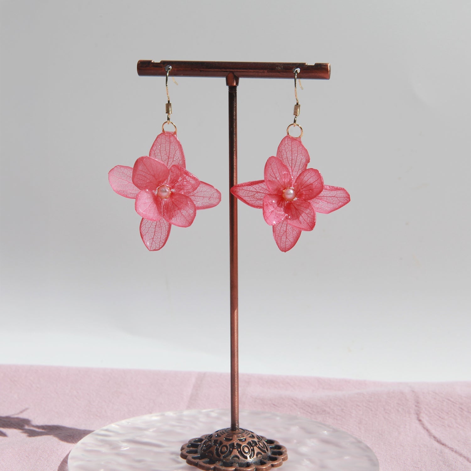 Large Pink Hydrangea Pearl Drop EarringsEarringsJewelryBlossomuniqueflowerearringsgiftforhermothergiftdaughtergiftbirthdaygiftanniversarygift