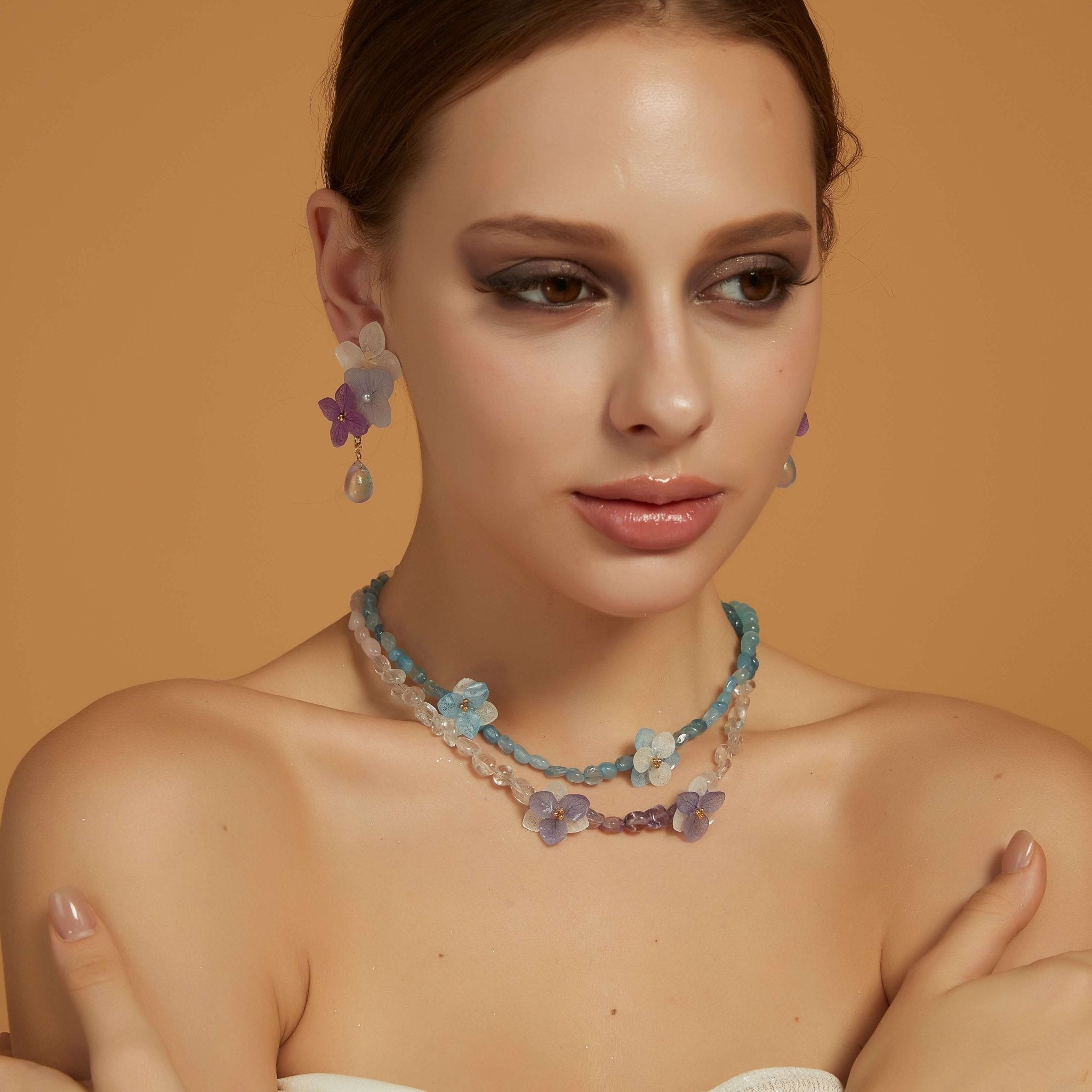 Layered Real Flower Charm Crystal NecklacesNecklaceJewelryBlossomuniqueflowerearringsgiftforhermothergiftdaughtergiftbirthdaygiftanniversarygift