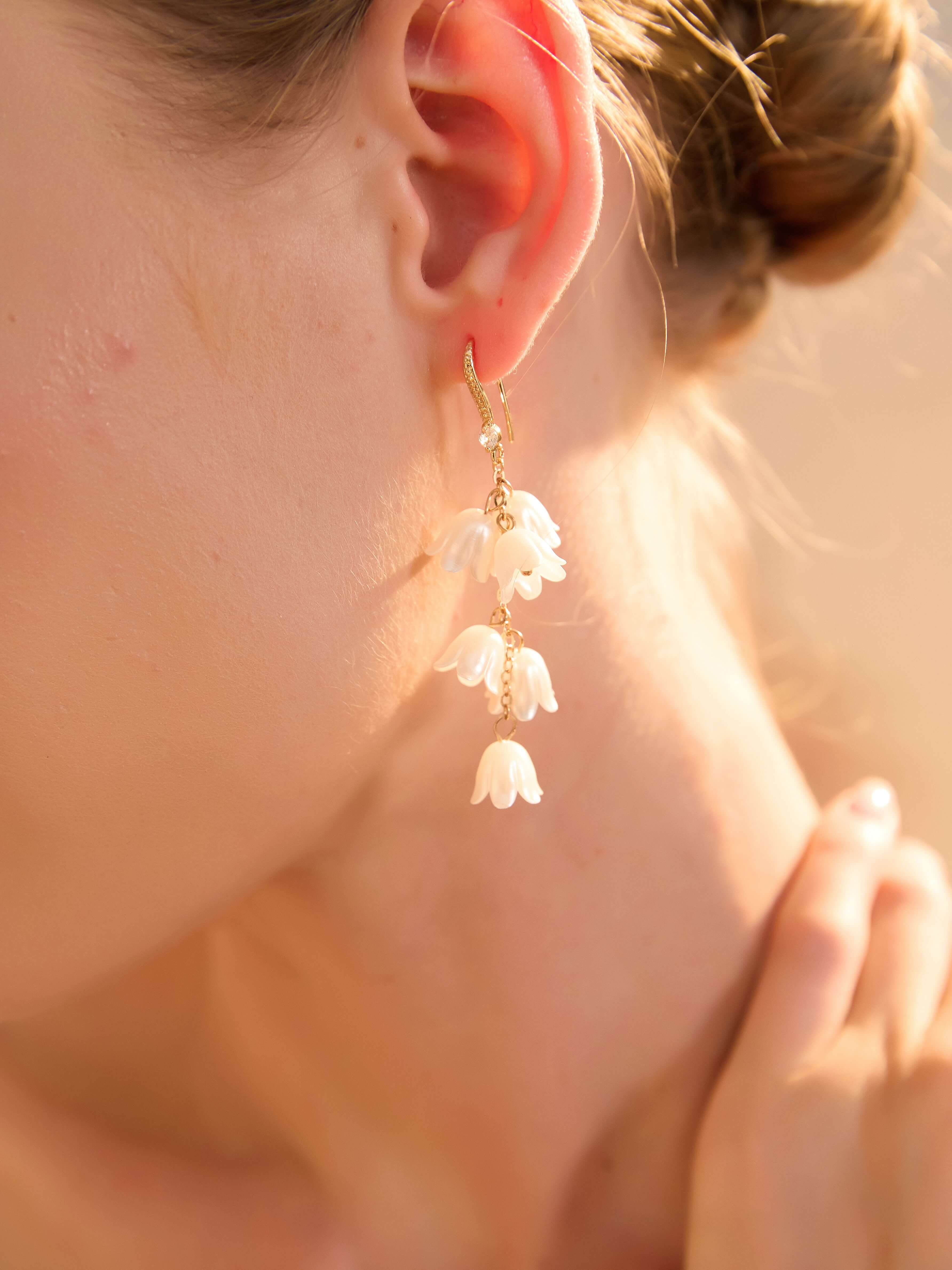 White Lily of the Valley Drop Earrings