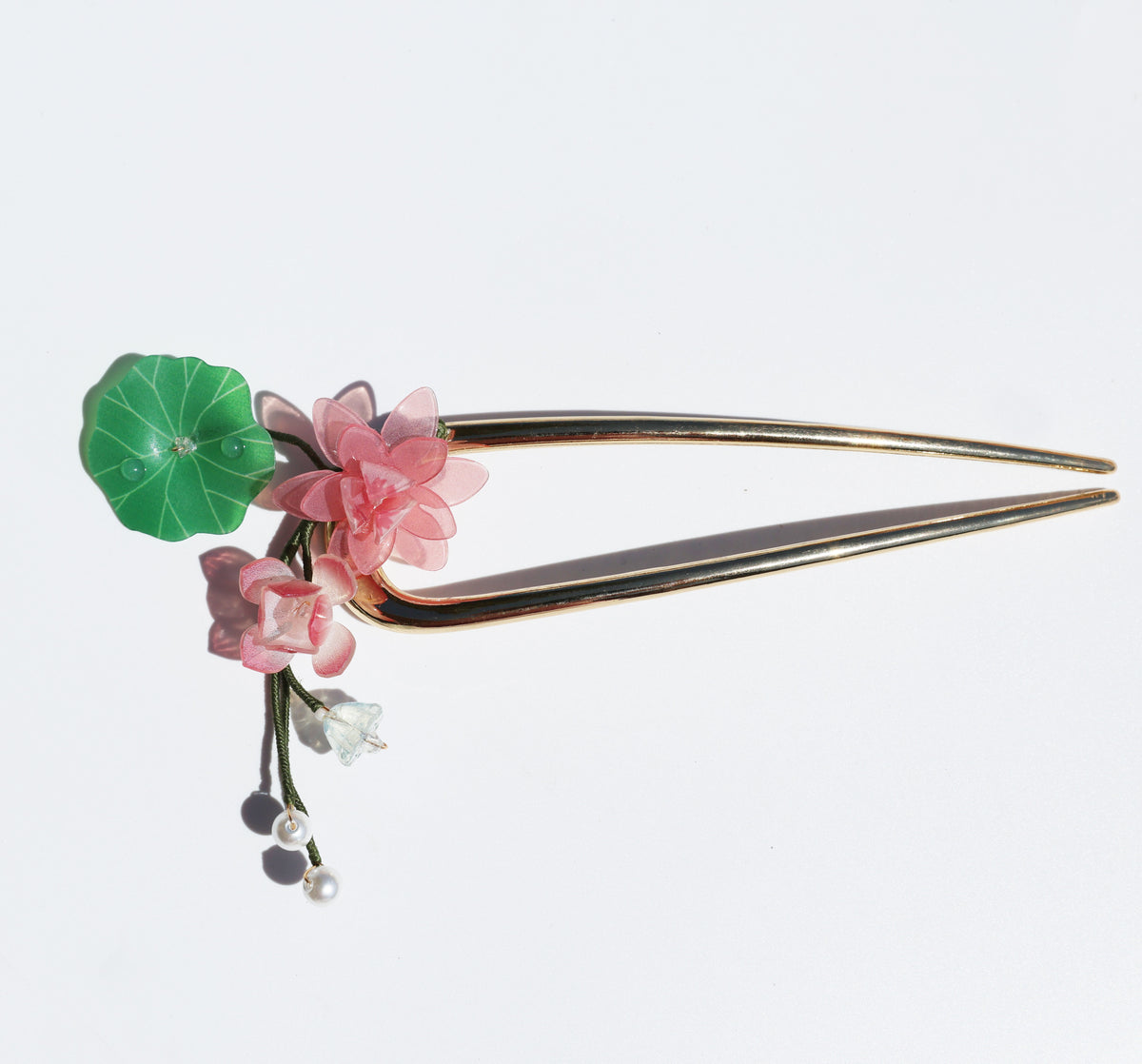Blush Lotus Dewdrop French Hair Pin
