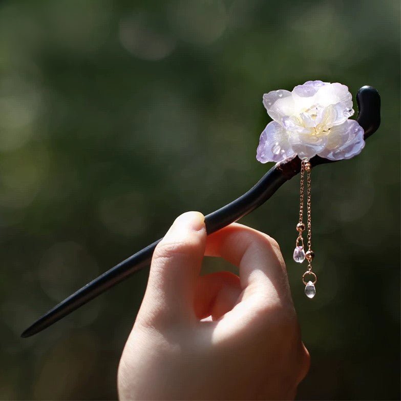 Moon Violet Camellia Hair StickHAIRJewelryBlossomuniqueflowerearringsgiftforhermothergiftdaughtergiftbirthdaygiftanniversarygift