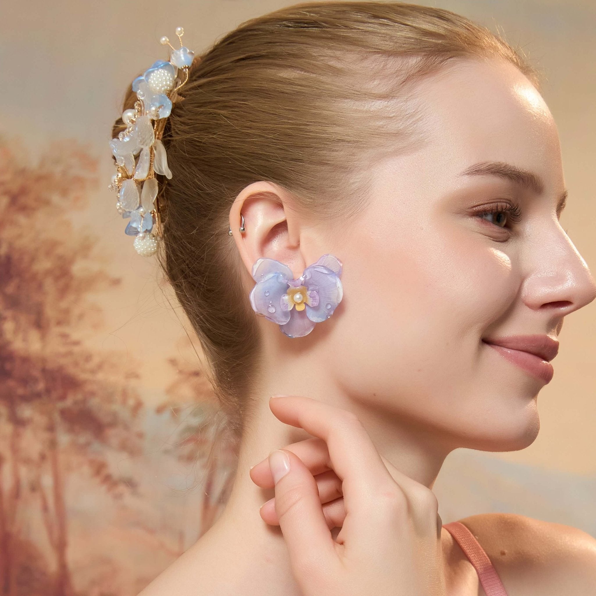 Orchid Flower Pearl Studs EarringsEarringsJewelryBlossomuniqueflowerearringsgiftforhermothergiftdaughtergiftbirthdaygiftanniversarygift