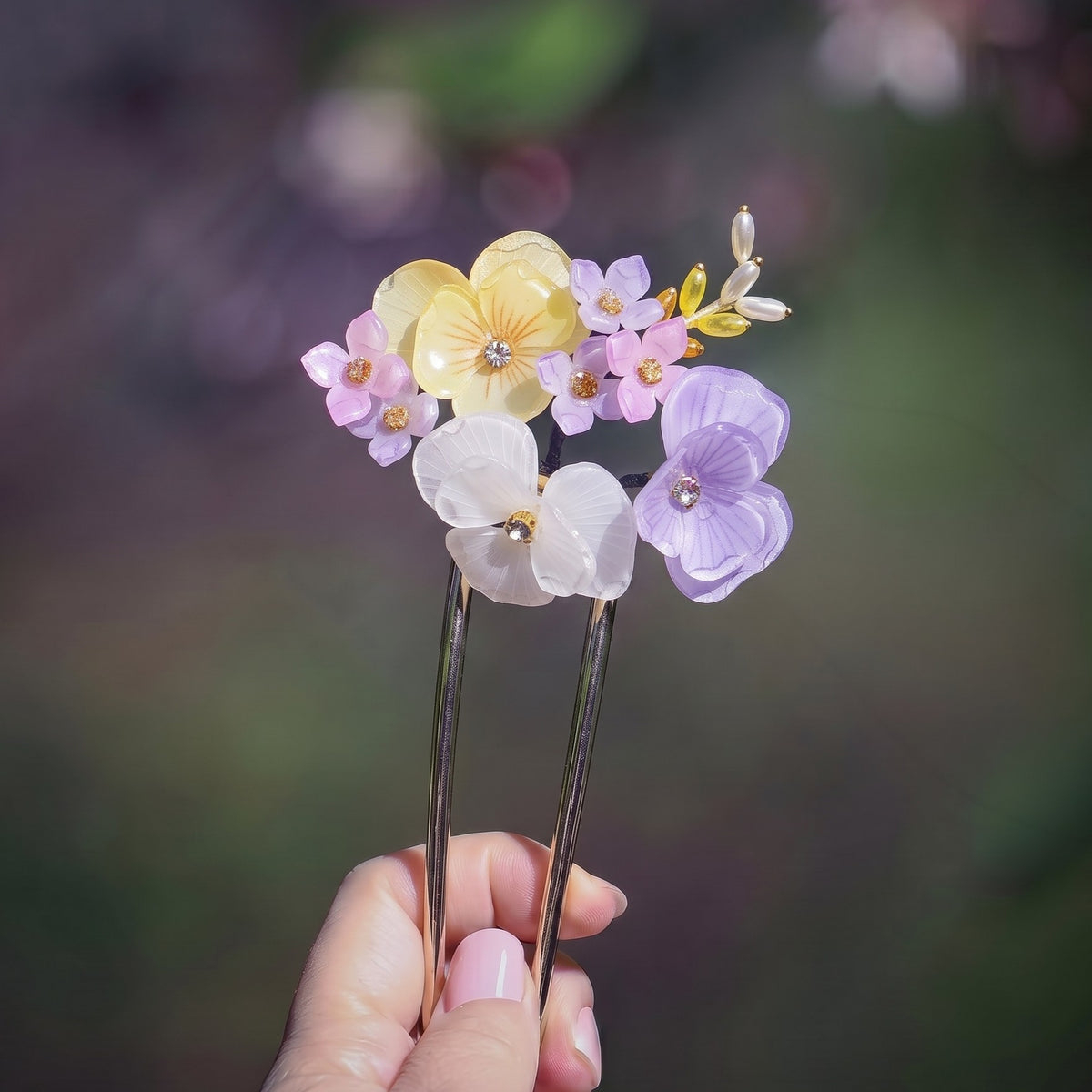 Honey Viola & Blush Blossom French Pin