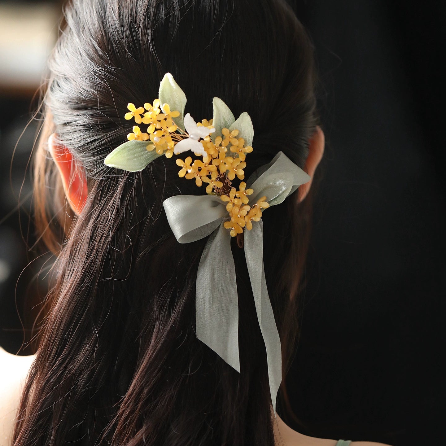 Osmanthus & Silk Ribbon Hair ClipHair ClipsJewelryBlossomuniqueflowerearringsgiftforhermothergiftdaughtergiftbirthdaygiftanniversarygift