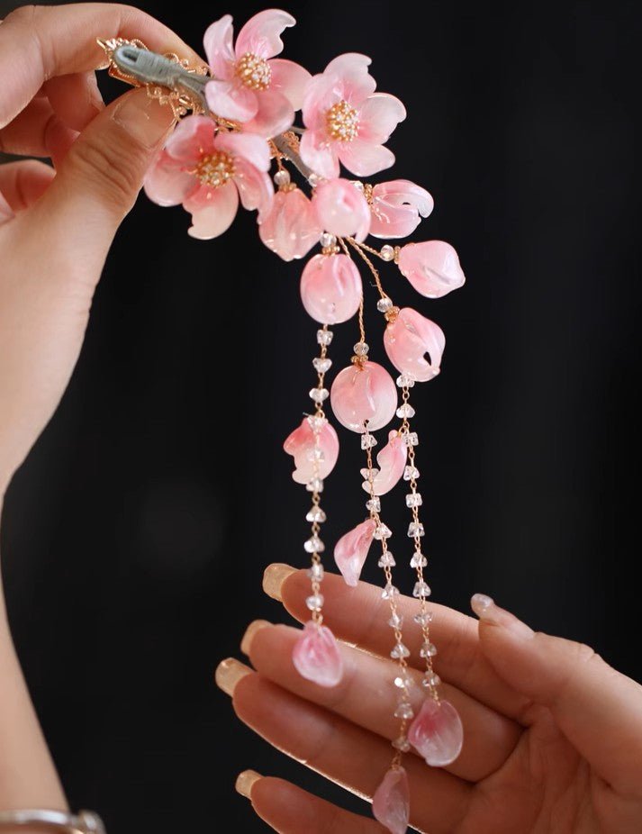Peach Flower Tassel Hair ClipHair ClipsJewelryBlossomuniqueflowerearringsgiftforhermothergiftdaughtergiftbirthdaygiftanniversarygift
