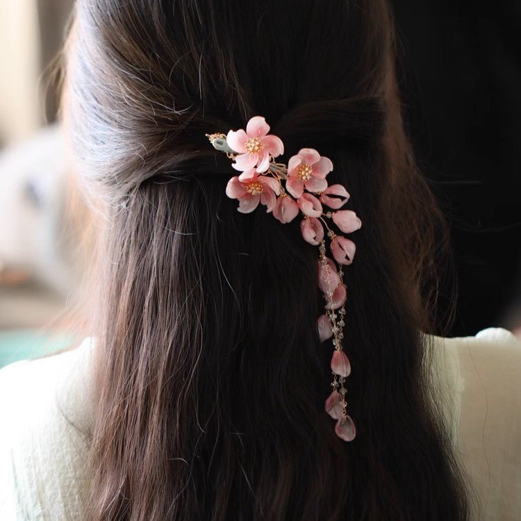Peach Flower Tassel Hair ClipHair ClipsJewelryBlossomuniqueflowerearringsgiftforhermothergiftdaughtergiftbirthdaygiftanniversarygift