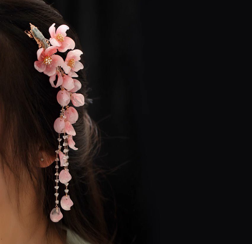 Peach Flower Tassel Hair ClipHair ClipsJewelryBlossomuniqueflowerearringsgiftforhermothergiftdaughtergiftbirthdaygiftanniversarygift