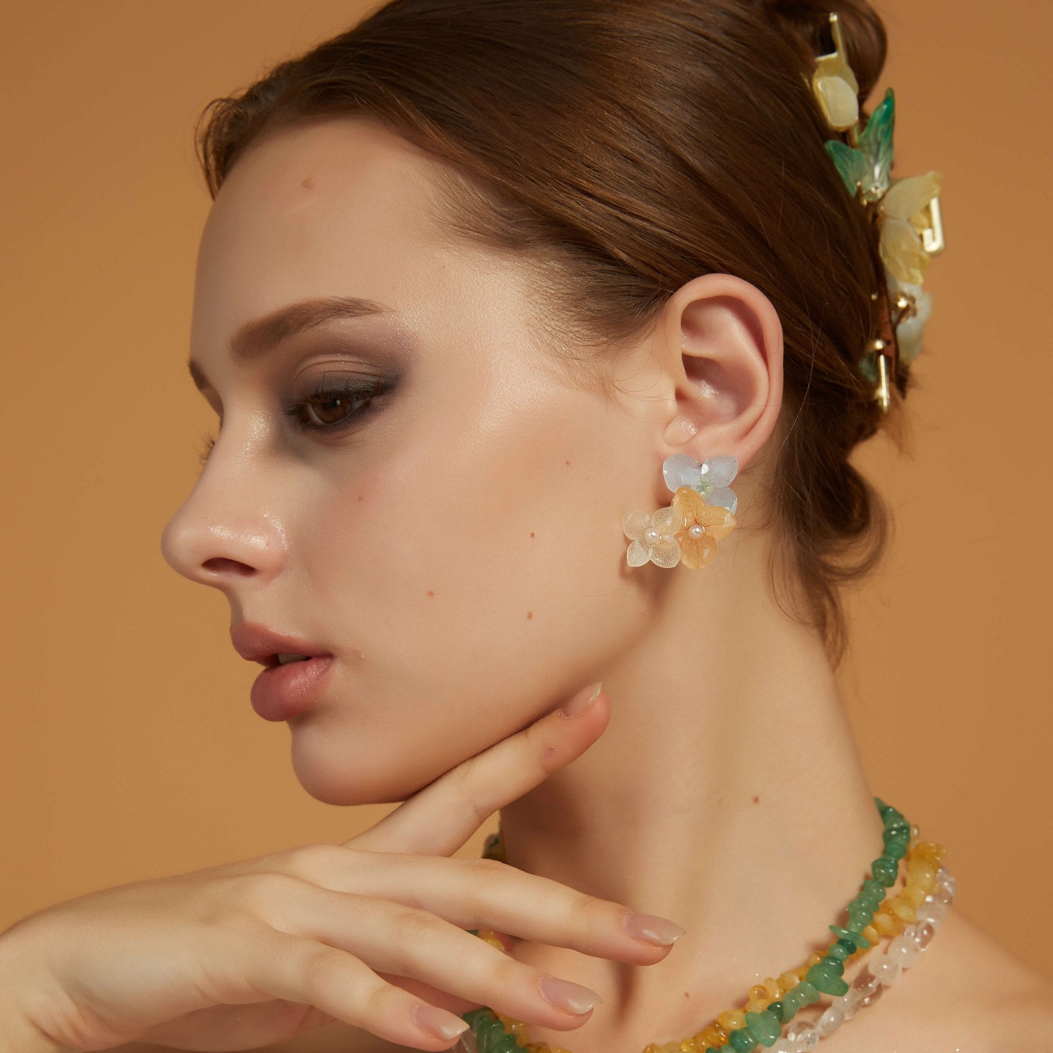 Peach Yellow & Lavender Hydrangea Studs EarringsEarringsJewelryBlossomuniqueflowerearringsgiftforhermothergiftdaughtergiftbirthdaygiftanniversarygift