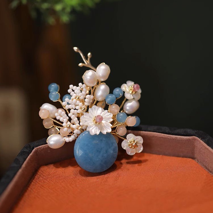 Pearl Flowers In the Aquamarine Vase Brooch/ Final SalebroochJewelryBlossomuniqueflowerearringsgiftforhermothergiftdaughtergiftbirthdaygiftanniversarygift