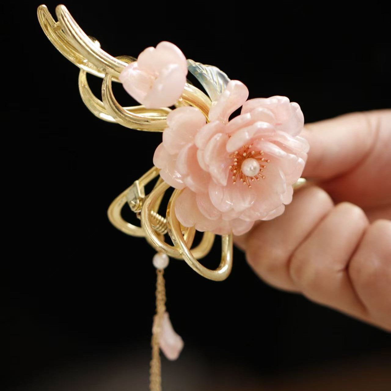 Peony Butterfly Tassel Hair Clawhair clawsJewelryBlossomuniqueflowerearringsgiftforhermothergiftdaughtergiftbirthdaygiftanniversarygift