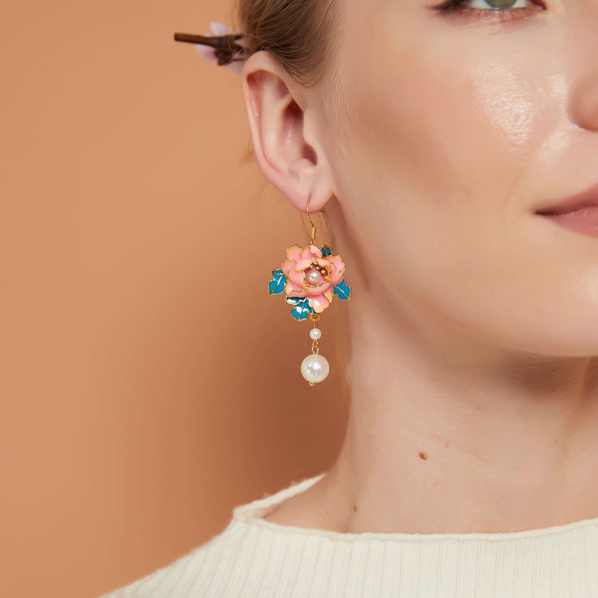 Peony Flower Pearl Drop EarringsEarringsJewelryBlossomuniqueflowerearringsgiftforhermothergiftdaughtergiftbirthdaygiftanniversarygift