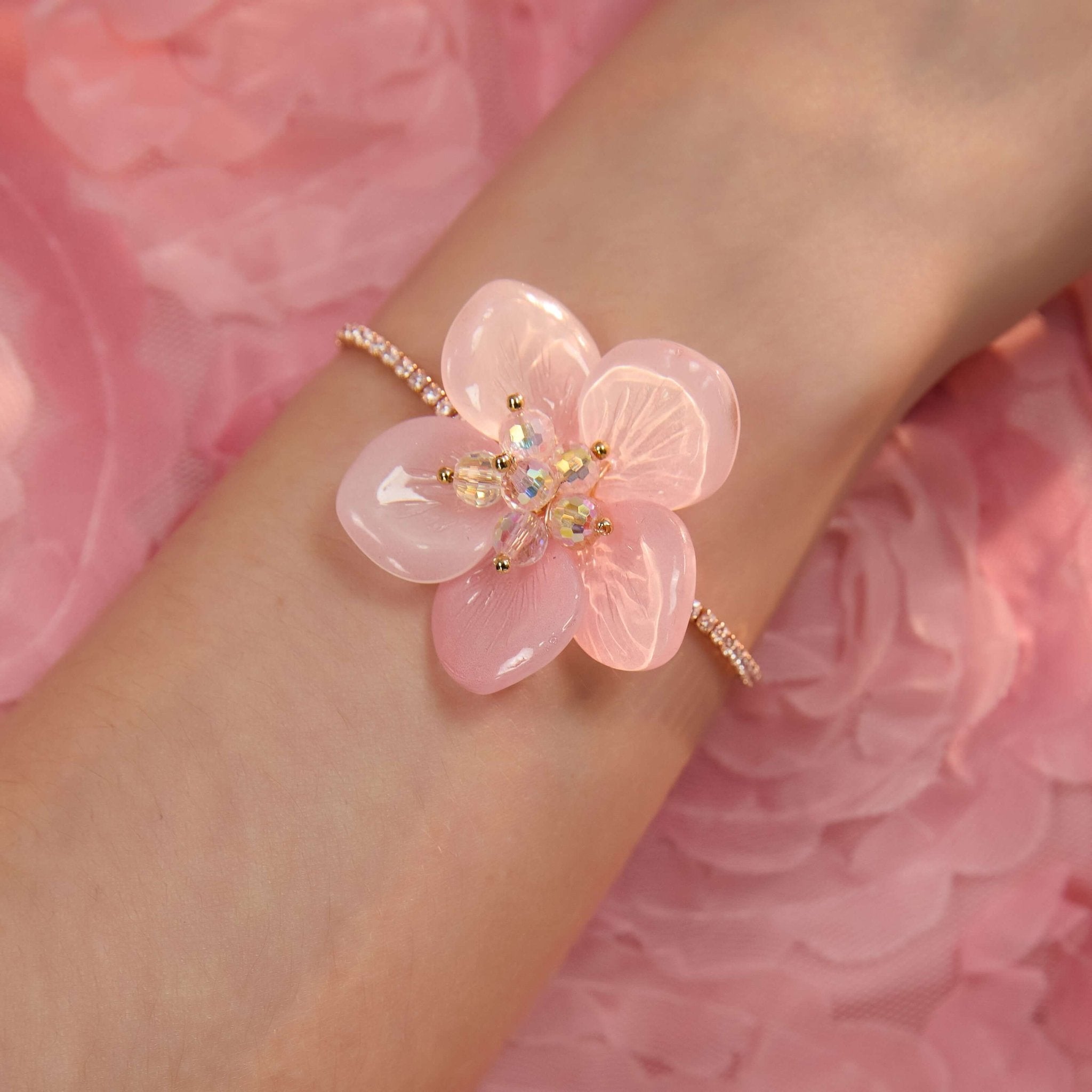 Pink Cherry Blossom Crystal BraceletBraceletJewelryBlossomuniqueflowerearringsgiftforhermothergiftdaughtergiftbirthdaygiftanniversarygift
