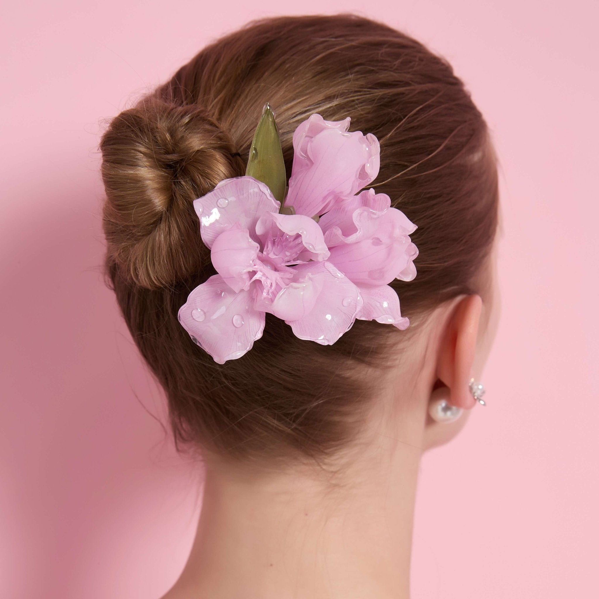 Pink Iris Flower Hair Barrette ClipHair ClipsJewelryBlossomuniqueflowerearringsgiftforhermothergiftdaughtergiftbirthdaygiftanniversarygift