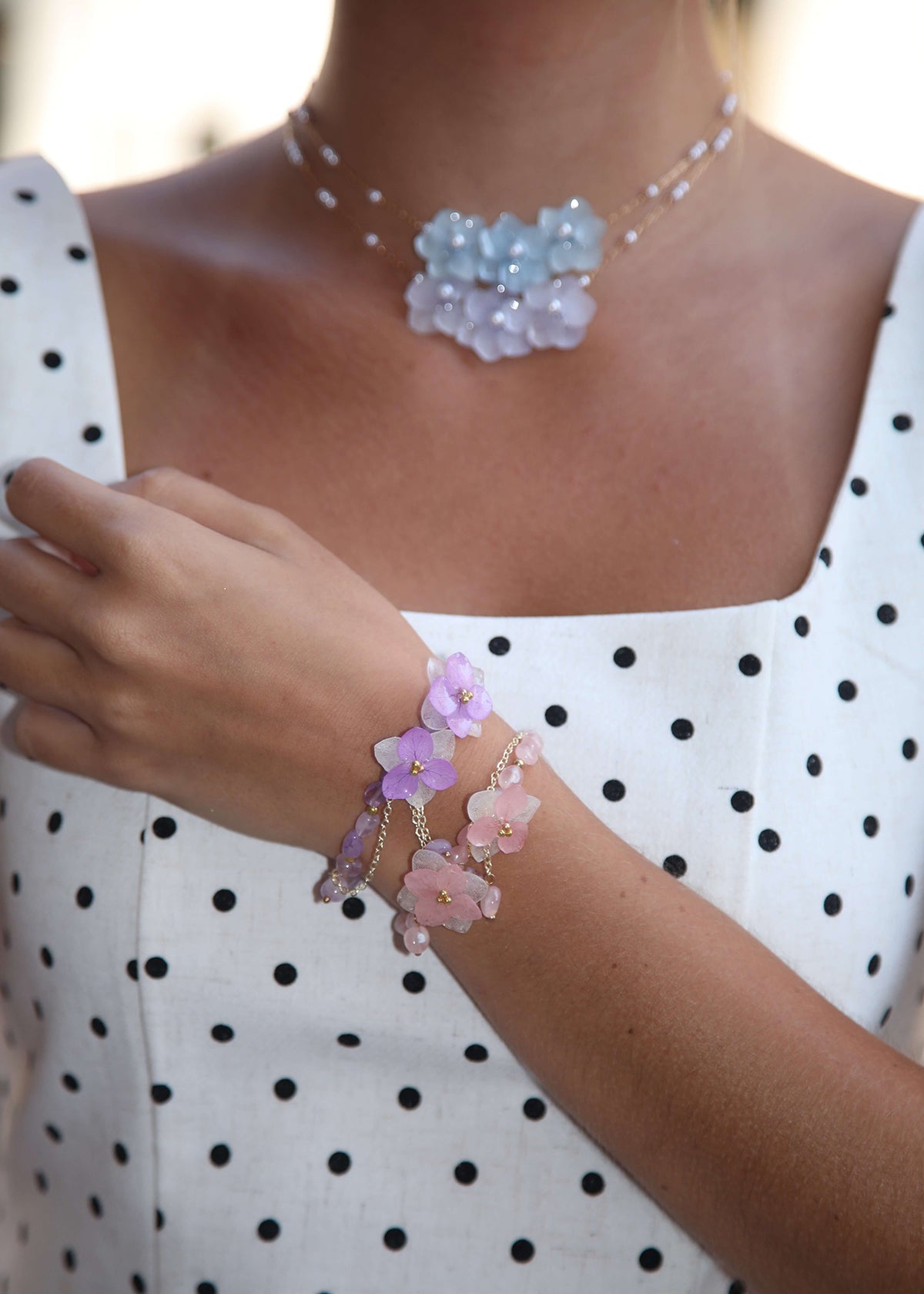 *Real Flower* Pink Hydrangea Crystal Chain Bracelet