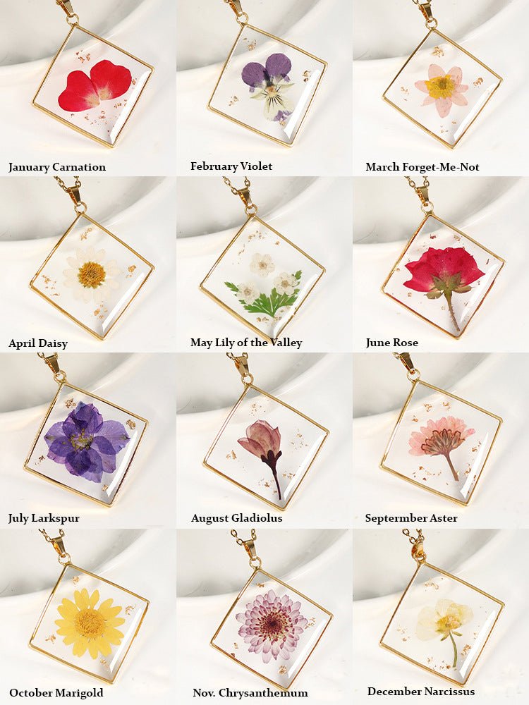 Pressed Birth Flower NecklaceNecklaceJewelryBlossomuniqueflowerearringsgiftforhermothergiftdaughtergiftbirthdaygiftanniversarygift