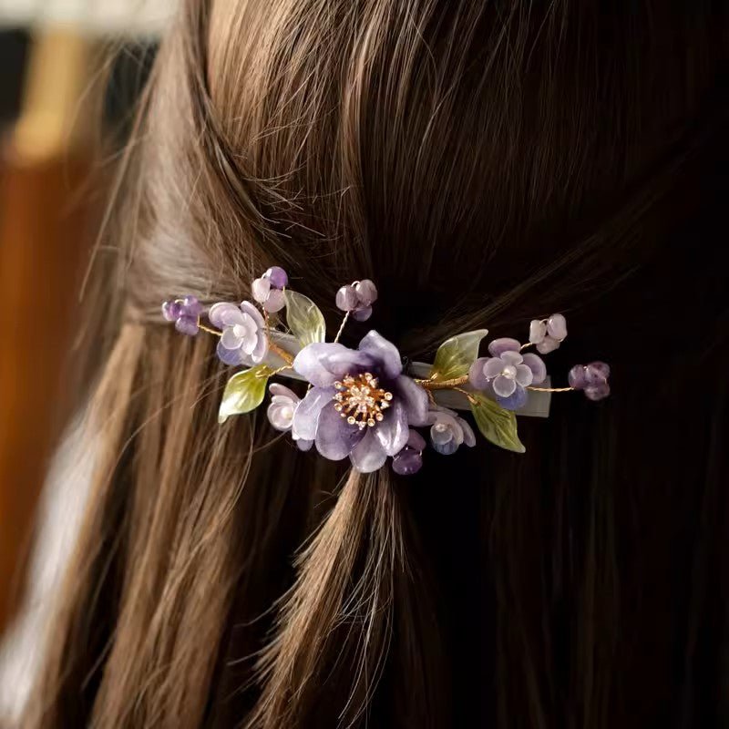 Purple Peony Lilac Garden Hair Barrette ClipHair ClipsJewelryBlossomuniqueflowerearringsgiftforhermothergiftdaughtergiftbirthdaygiftanniversarygift