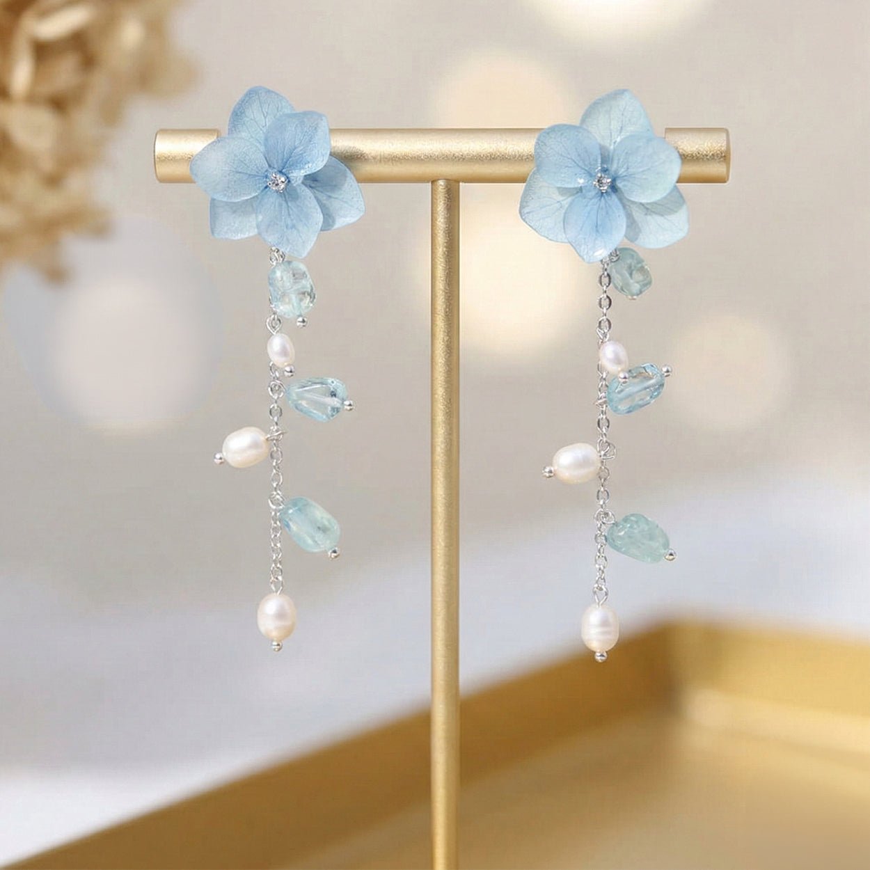 *Real Flower* Blue Hydrangea Crystal Silver EarringsEarringsJewelryBlossomuniqueflowerearringsgiftforhermothergiftdaughtergiftbirthdaygiftanniversarygift