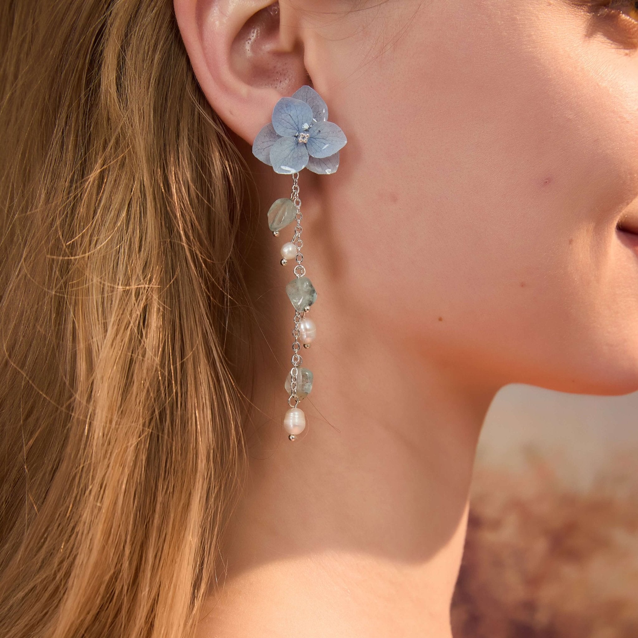 *Real Flower* Blue Hydrangea Crystal Silver EarringsEarringsJewelryBlossomuniqueflowerearringsgiftforhermothergiftdaughtergiftbirthdaygiftanniversarygift