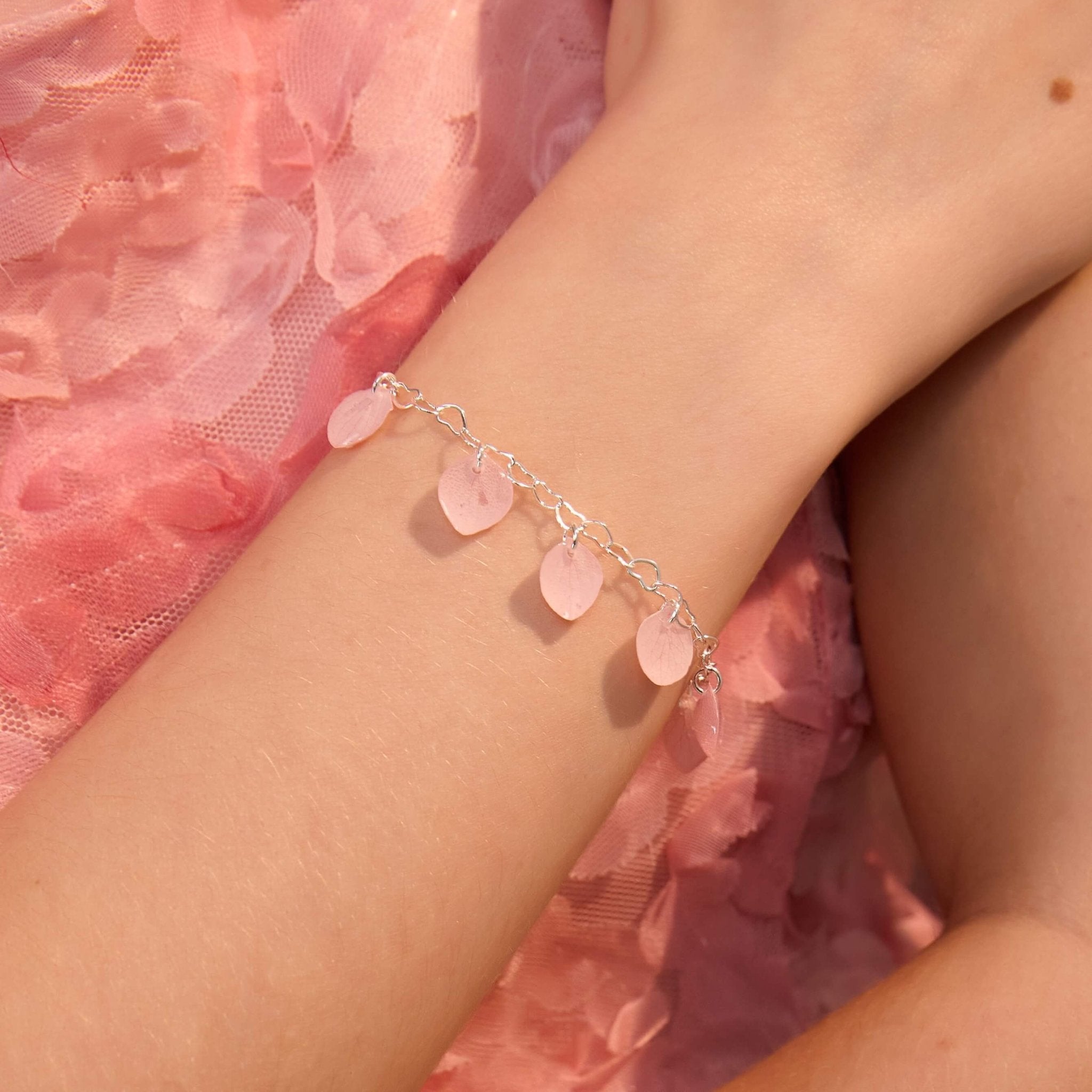 *Real Flower* Cherry Blossom Petal on Silver ChainsBraceletJewelryBlossomuniqueflowerearringsgiftforhermothergiftdaughtergiftbirthdaygiftanniversarygift