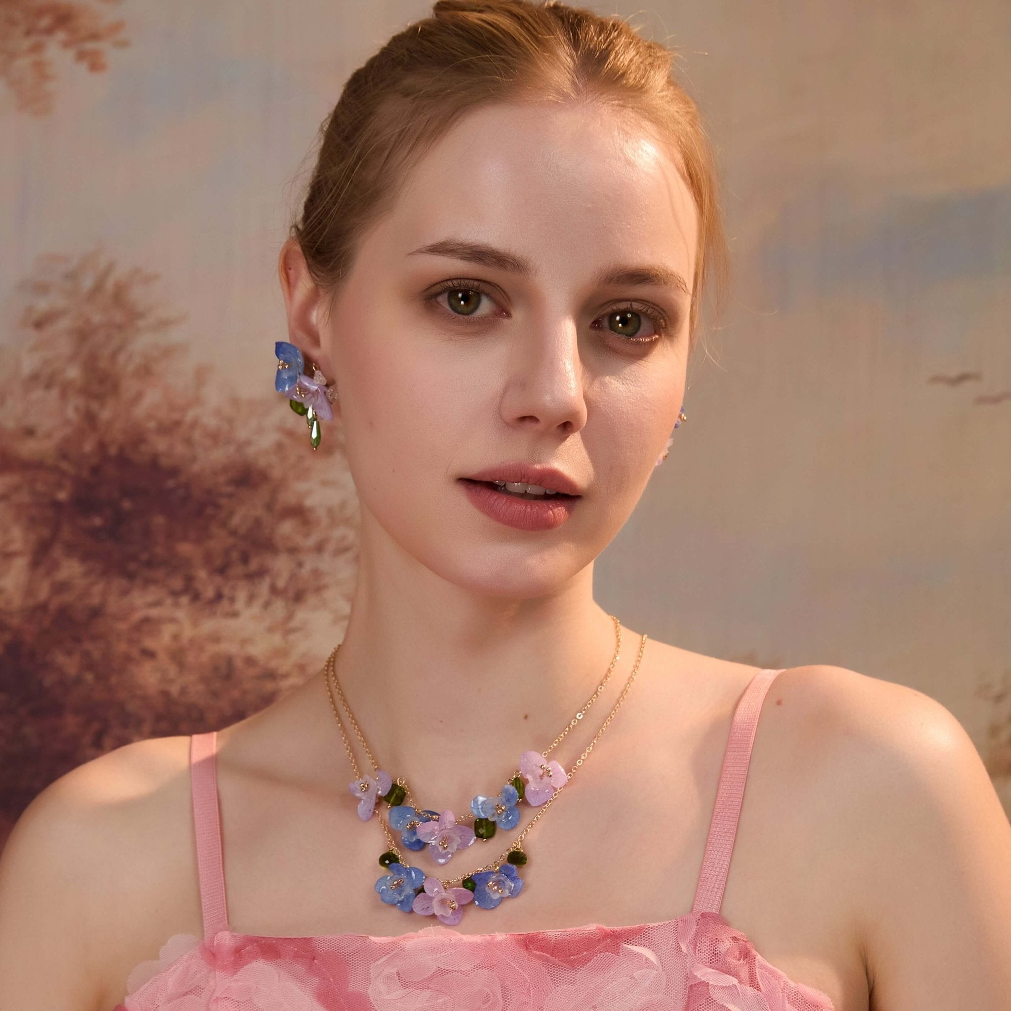 *Real Flower* Dancing Purple Hydrangea Necklace Set (2 Pieces)NecklaceJewelryBlossomuniqueflowerearringsgiftforhermothergiftdaughtergiftbirthdaygiftanniversarygift