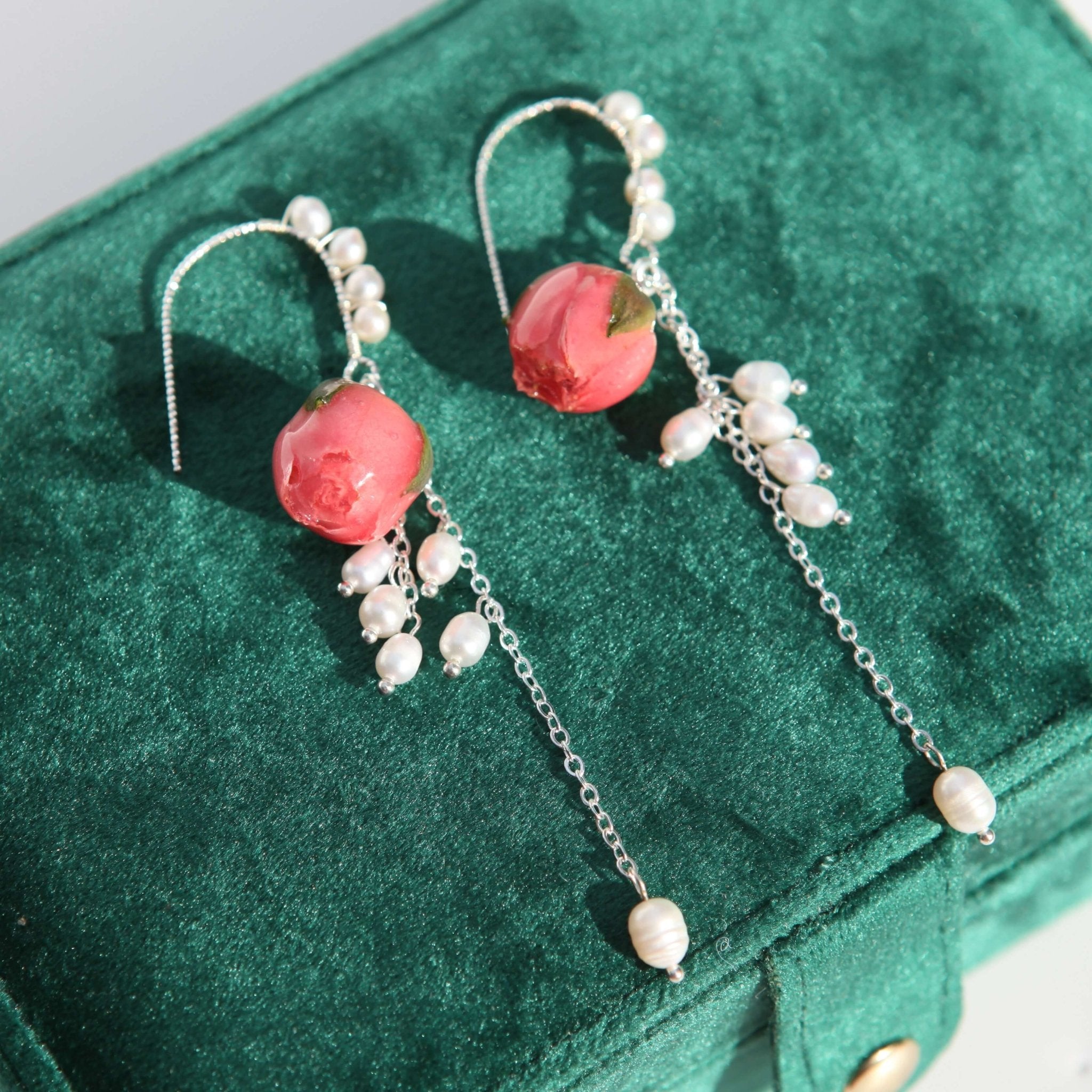 *Real Flower* Pink Rose Natural Pearl Silver EarringsEarringsJewelryBlossomuniqueflowerearringsgiftforhermothergiftdaughtergiftbirthdaygiftanniversarygift