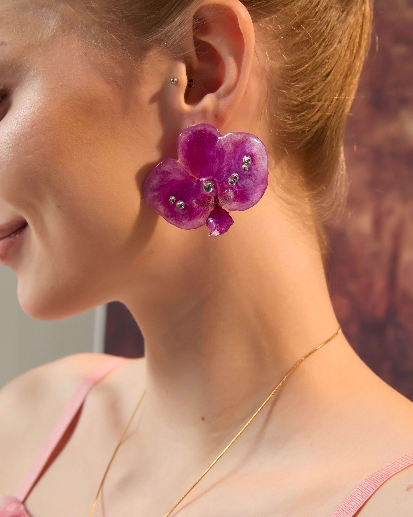*Real Flower* Radiant Orchid Crystal EarringsEarringsJewelryBlossomuniqueflowerearringsgiftforhermothergiftdaughtergiftbirthdaygiftanniversarygift
