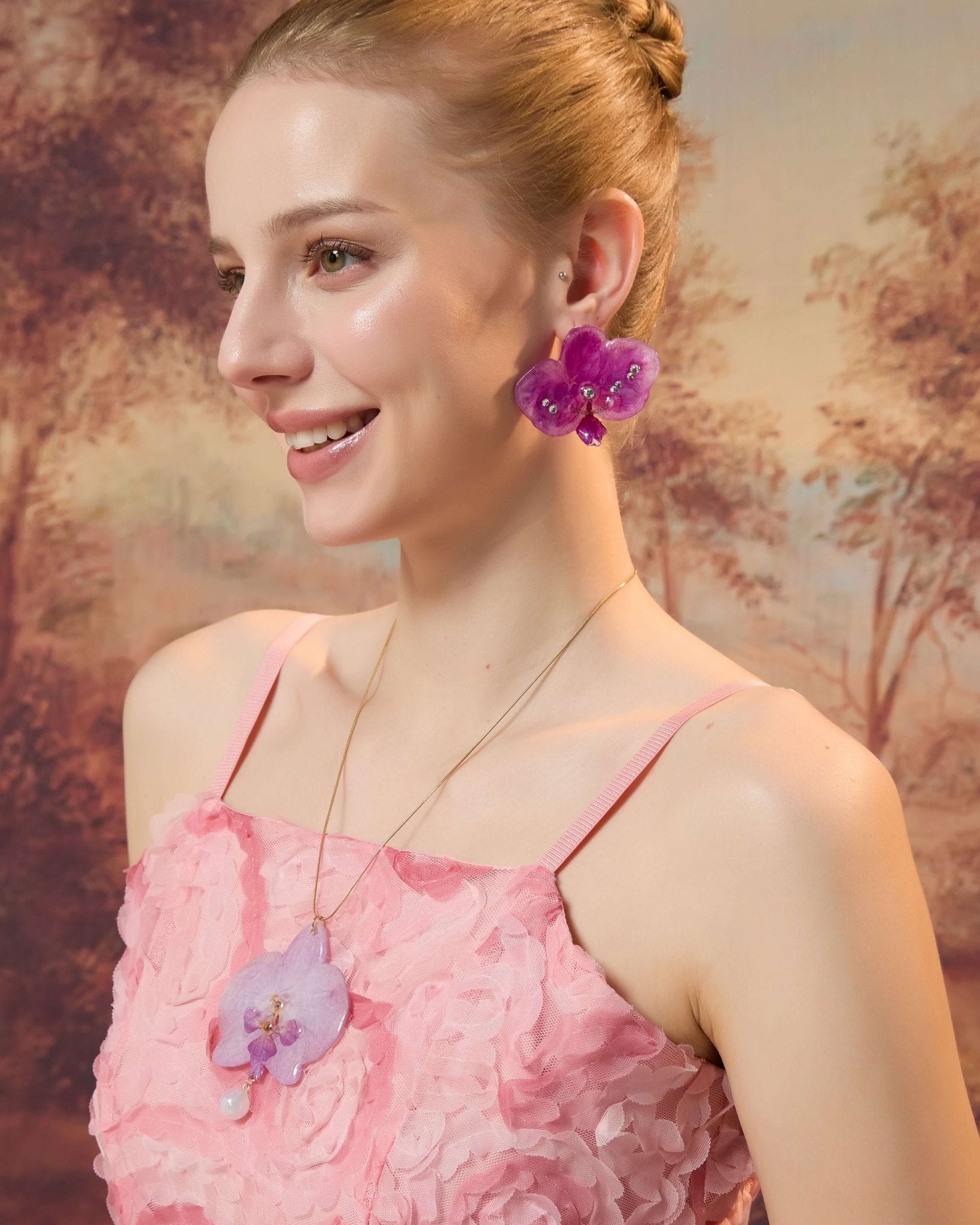 *Real Flower* Radiant Orchid Statement NecklaceEarringsJewelryBlossomuniqueflowerearringsgiftforhermothergiftdaughtergiftbirthdaygiftanniversarygift