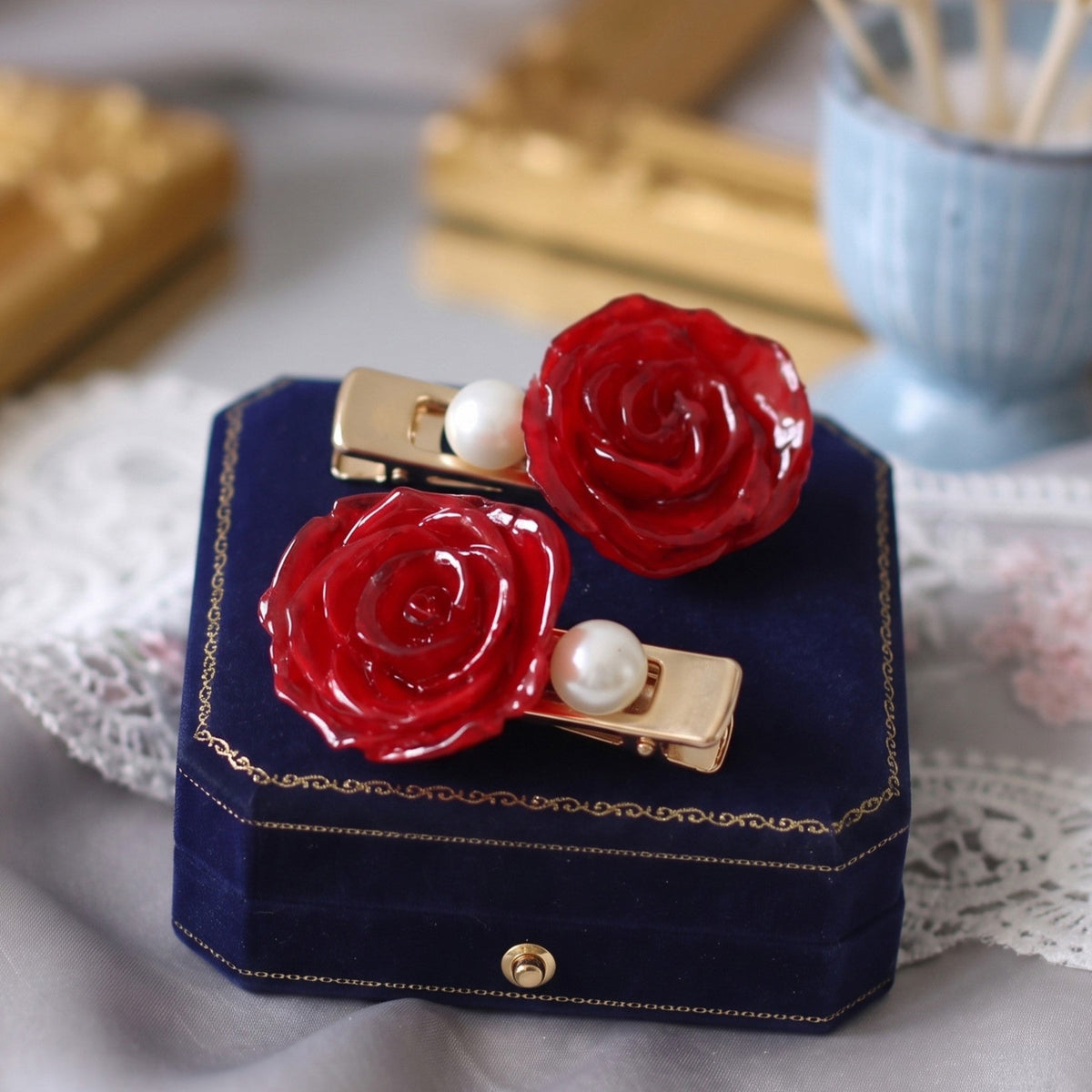 *Real Flower* Ruby Rose & Hydrangea Hair Clip Set (4-Piece Set) Earrings JewelryBlossom flowerjewelry weddingjewelry bridaljewelry weddinggift bridemaidgiftgiftforher mothergift daughtergift birthdaygift anniversarygi