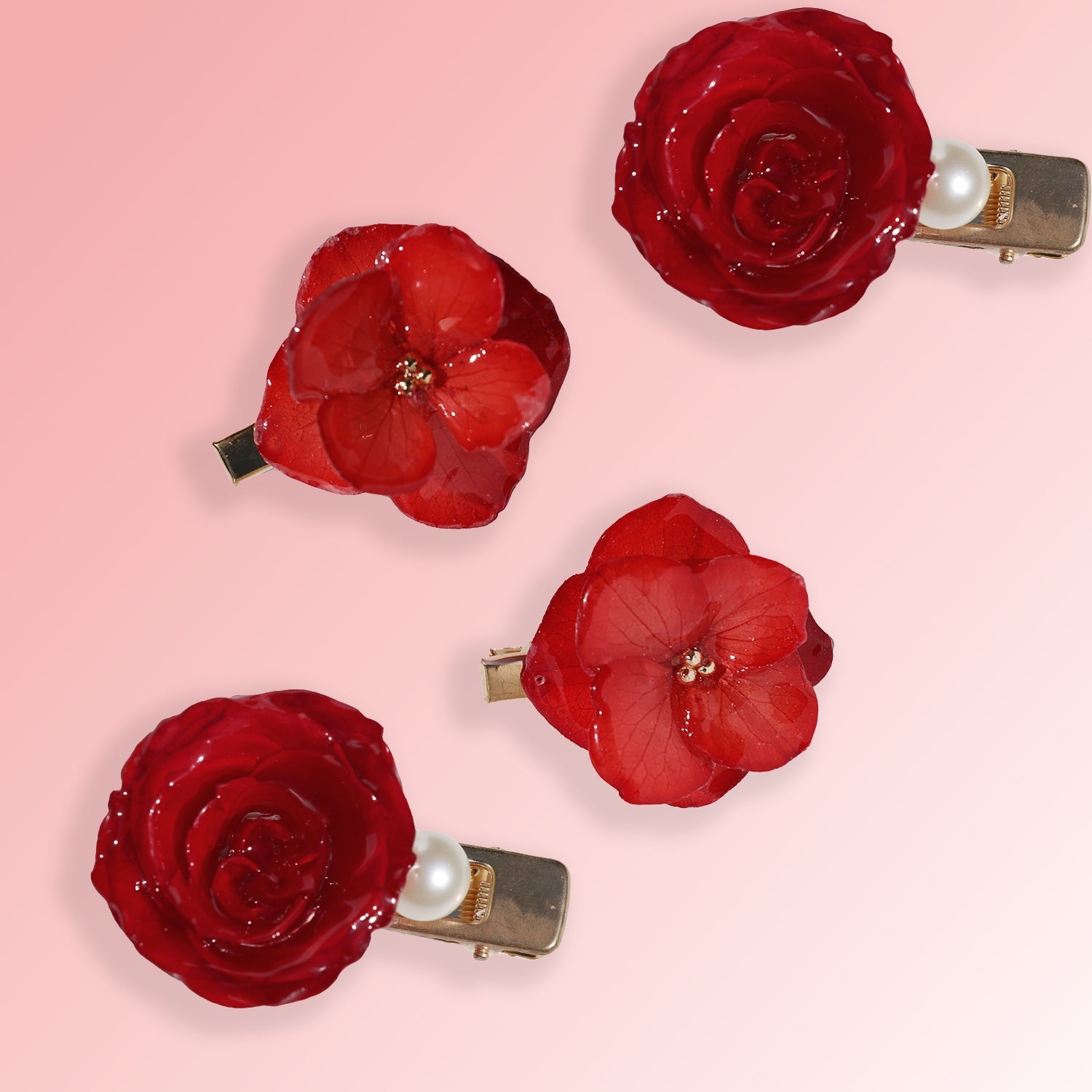 *Real Flower* Ruby Rose & Hydrangea Hair Clip Set (4-Piece Set) Earrings JewelryBlossom flowerjewelry weddingjewelry bridaljewelry weddinggift bridemaidgiftgiftforher mothergift daughtergift birthdaygift anniversarygi