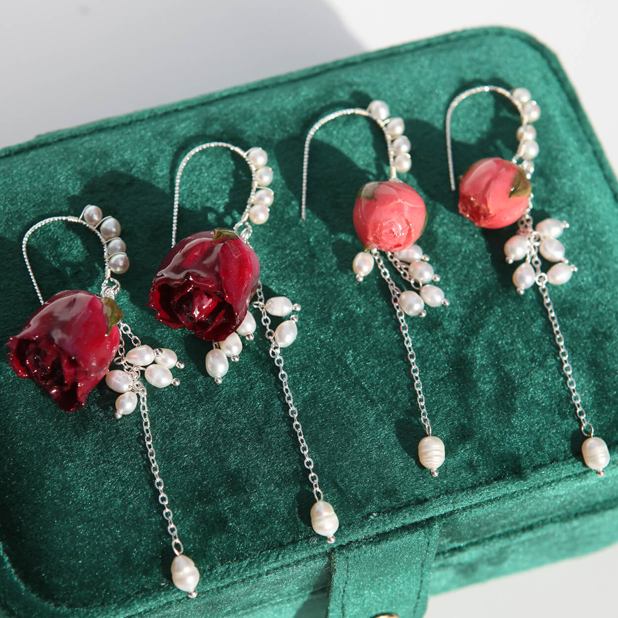 *Real Flower* Signature Rose Silver Earrings Set (2 - pc Set)EarringsJewelryBlossomuniqueflowerearringsgiftforhermothergiftdaughtergiftbirthdaygiftanniversarygift