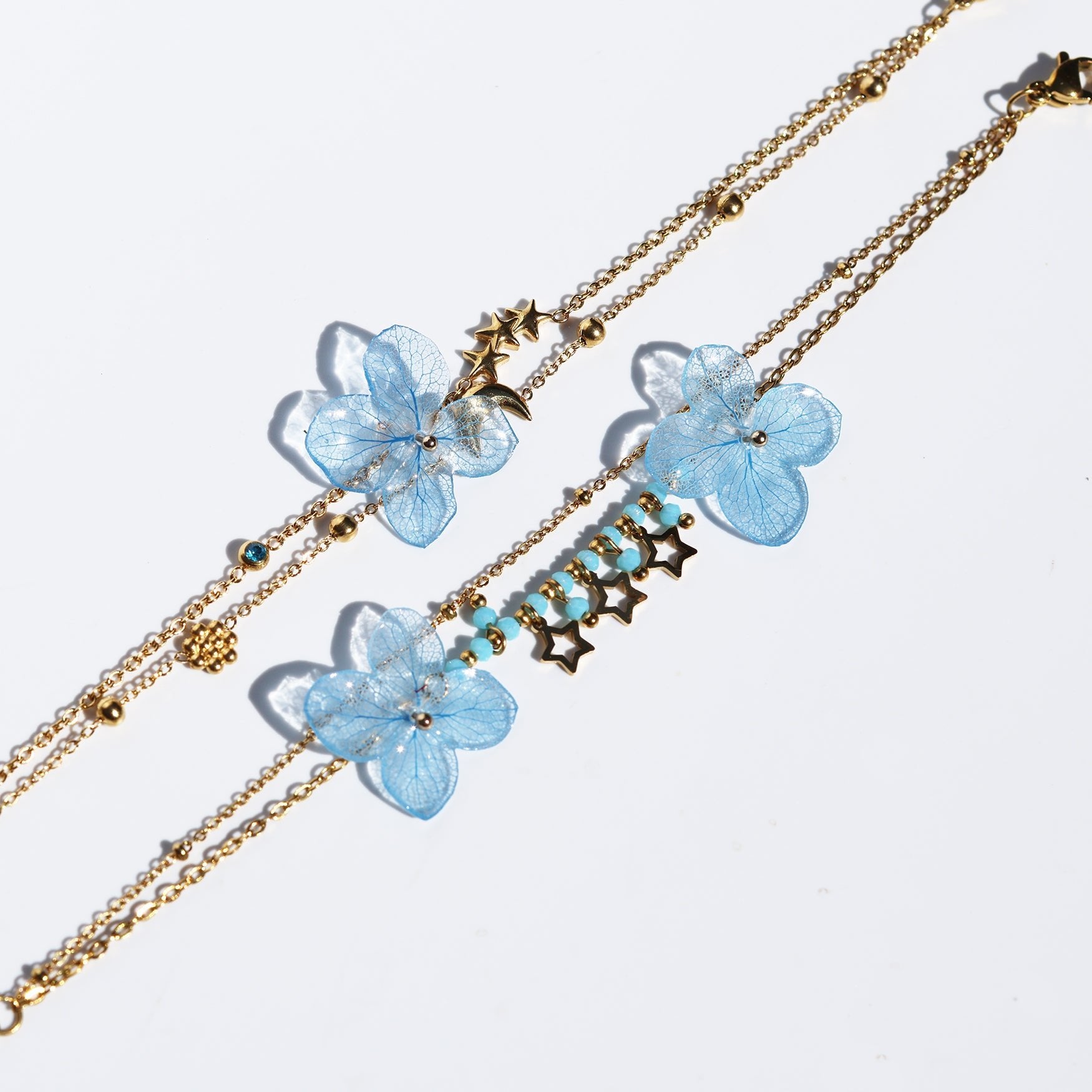 *Real Flower* Stardust & Petals Layered Bracelets (2 - pc Set)BraceletJewelryBlossomuniqueflowerearringsgiftforhermothergiftdaughtergiftbirthdaygiftanniversarygift