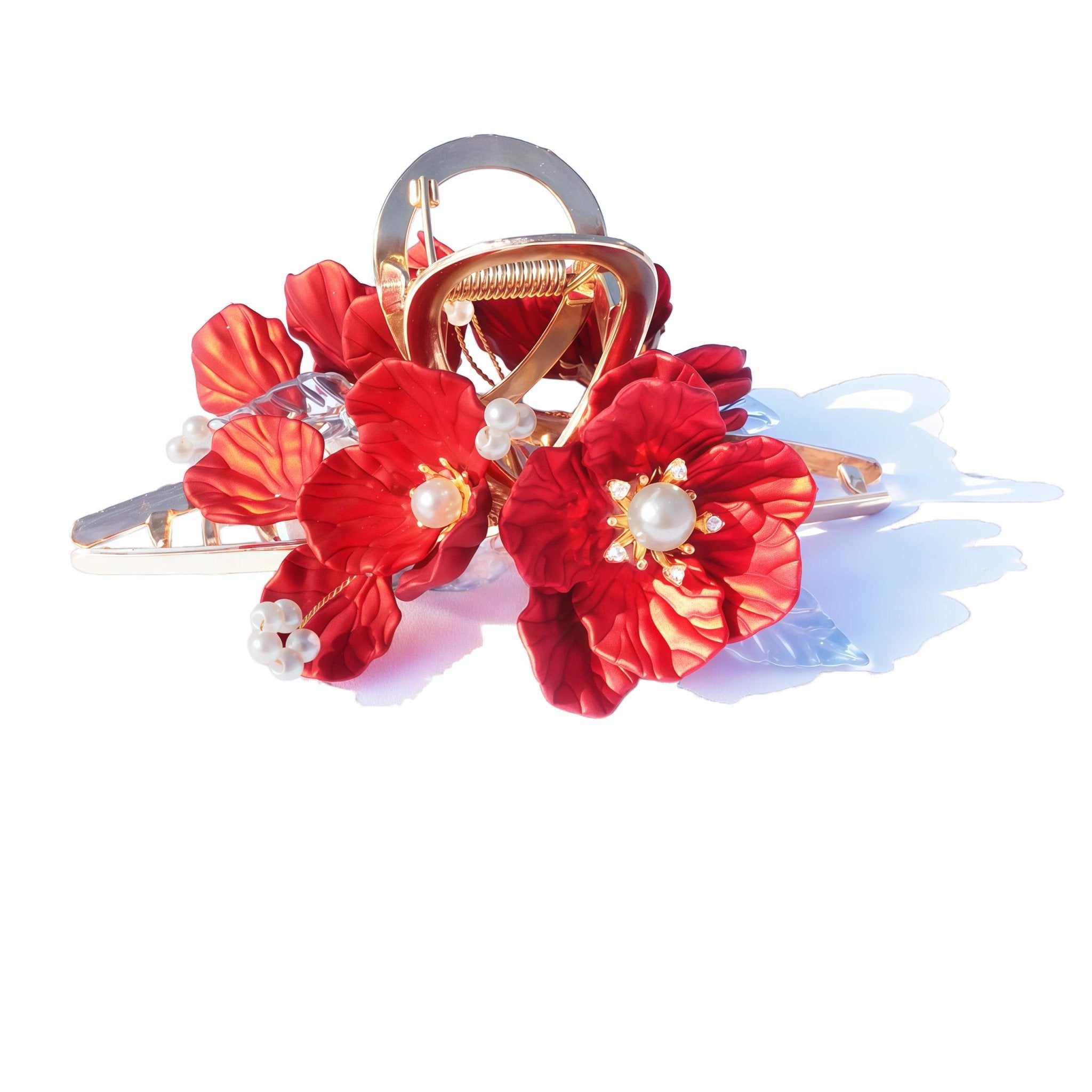 Red Camillia Pearl Hair Clawhair clawsJewelryBlossomuniqueflowerearringsgiftforhermothergiftdaughtergiftbirthdaygiftanniversarygift