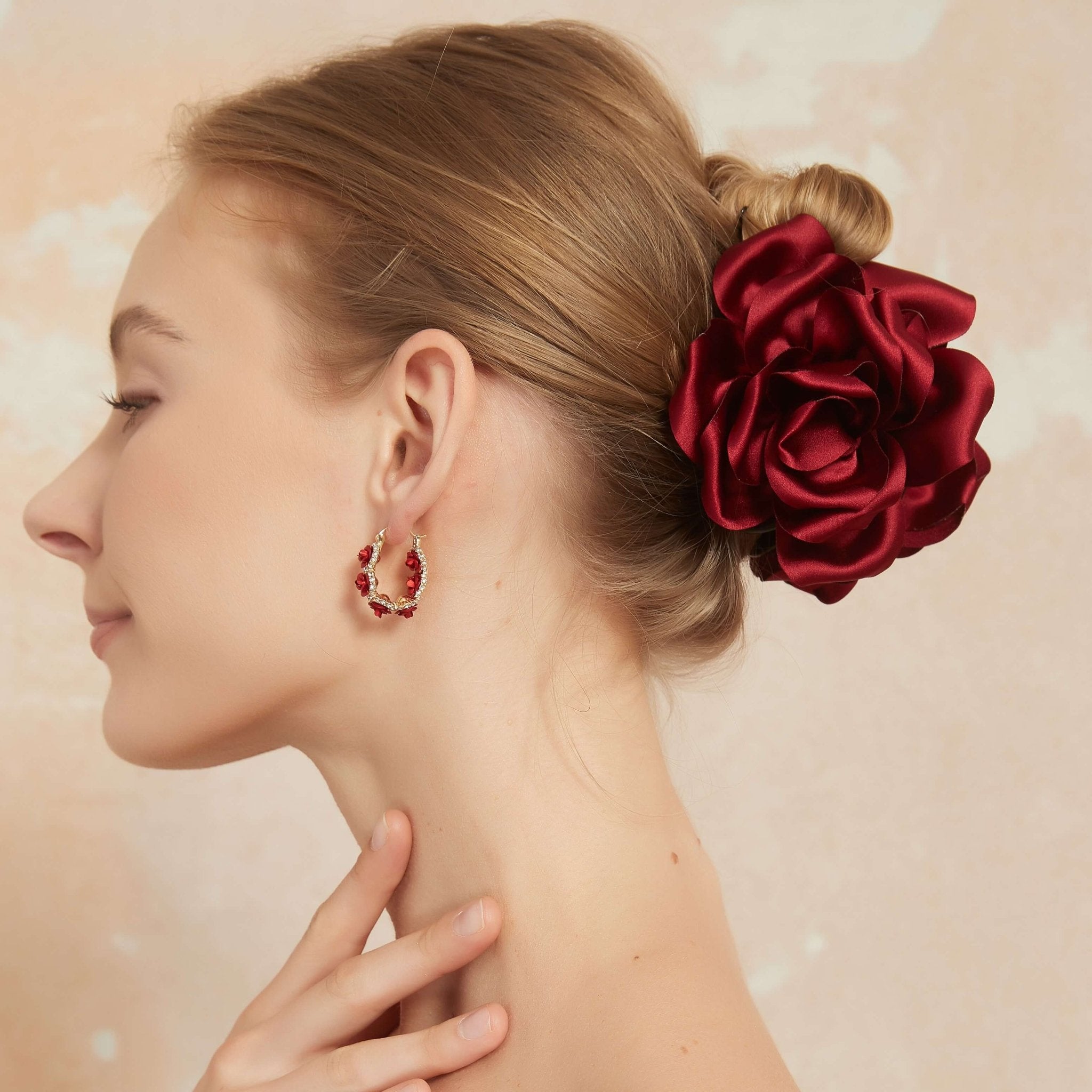 Red Silk Rose Hair Clawhair clawsJewelryBlossomuniqueflowerearringsgiftforhermothergiftdaughtergiftbirthdaygiftanniversarygift