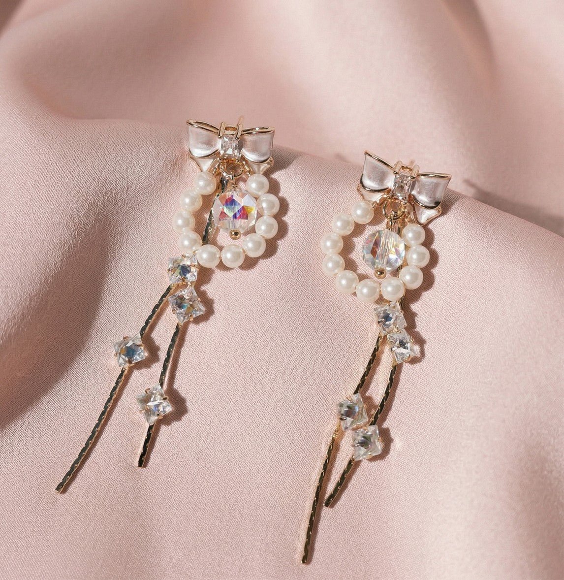 Ribbon Cascades Petal and Pearl Drop EarringsEarringsJewelryBlossomuniqueflowerearringsgiftforhermothergiftdaughtergiftbirthdaygiftanniversarygift
