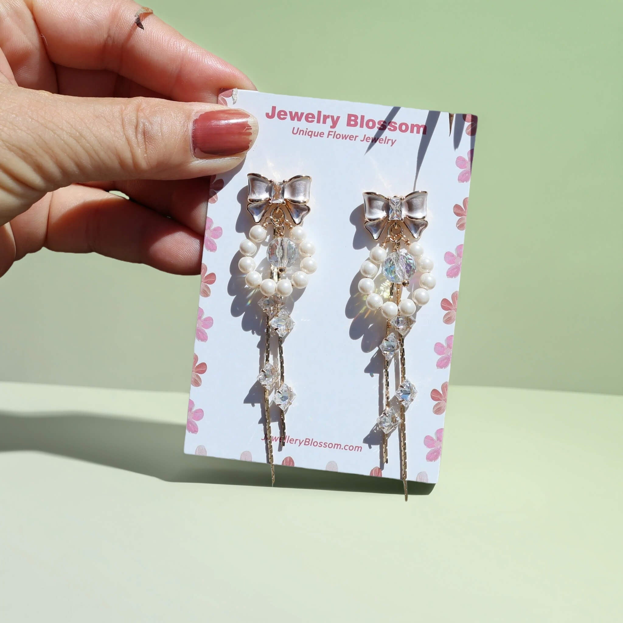 Ribbon Cascades Petal and Pearl Drop EarringsEarringsJewelryBlossomuniqueflowerearringsgiftforhermothergiftdaughtergiftbirthdaygiftanniversarygift
