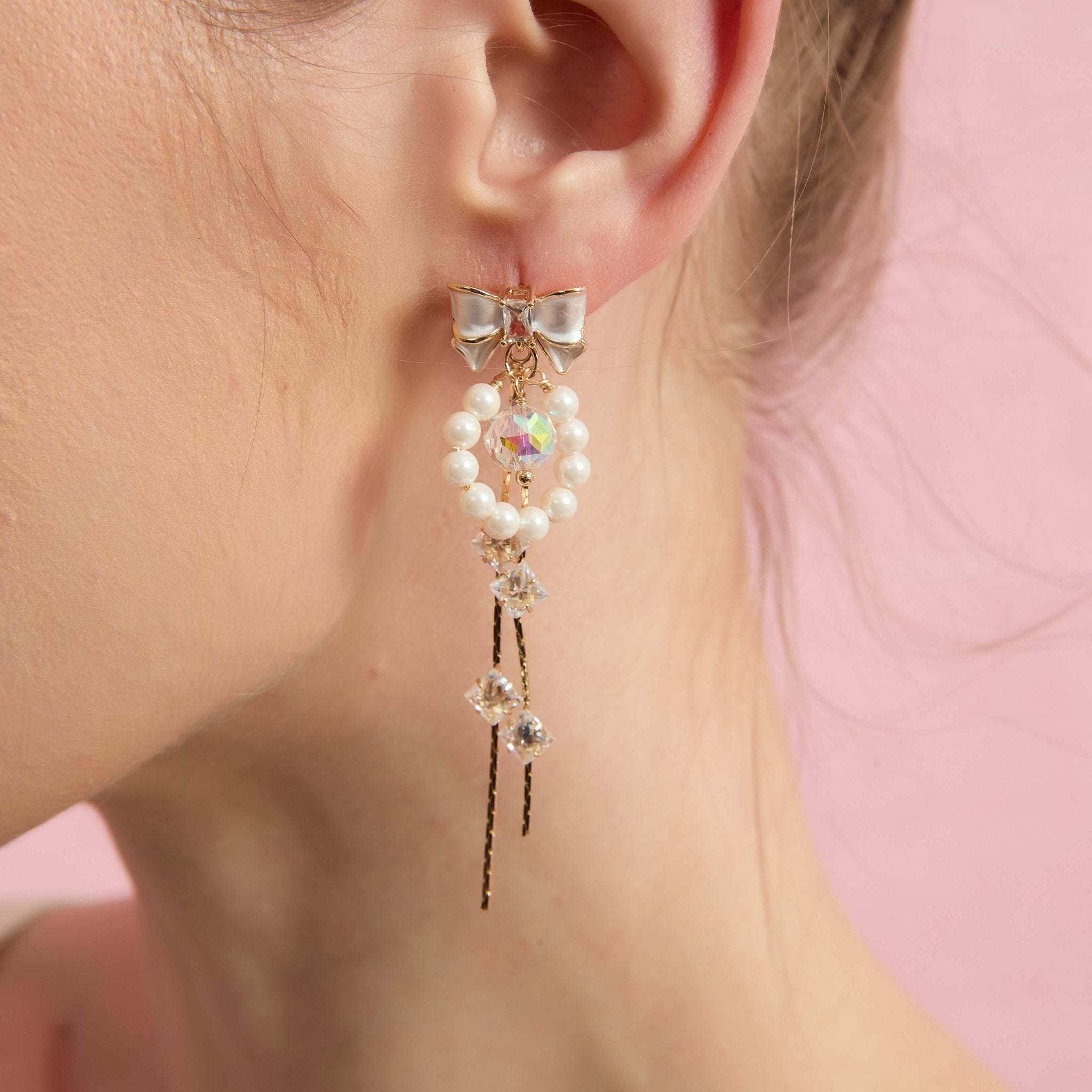 Ribbon Cascades Petal and Pearl Drop EarringsEarringsJewelryBlossomuniqueflowerearringsgiftforhermothergiftdaughtergiftbirthdaygiftanniversarygift