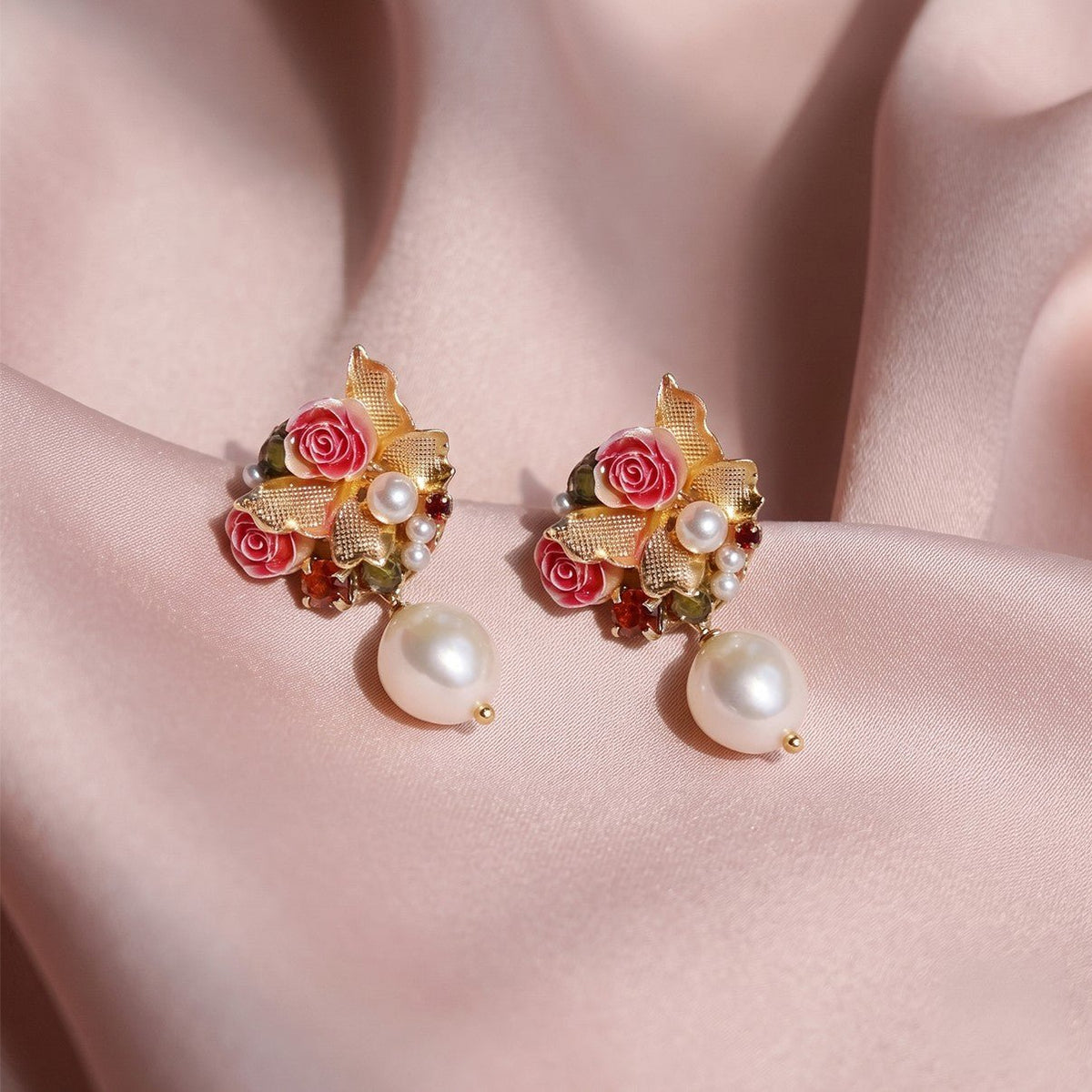 Rose Butterfly Natural Pearl Drop Earrings Earrings JewelryBlossom flowerjewelry weddingjewelry bridaljewelry weddinggift bridemaidgiftgiftforher mothergift daughtergift birthdaygift anniversarygi