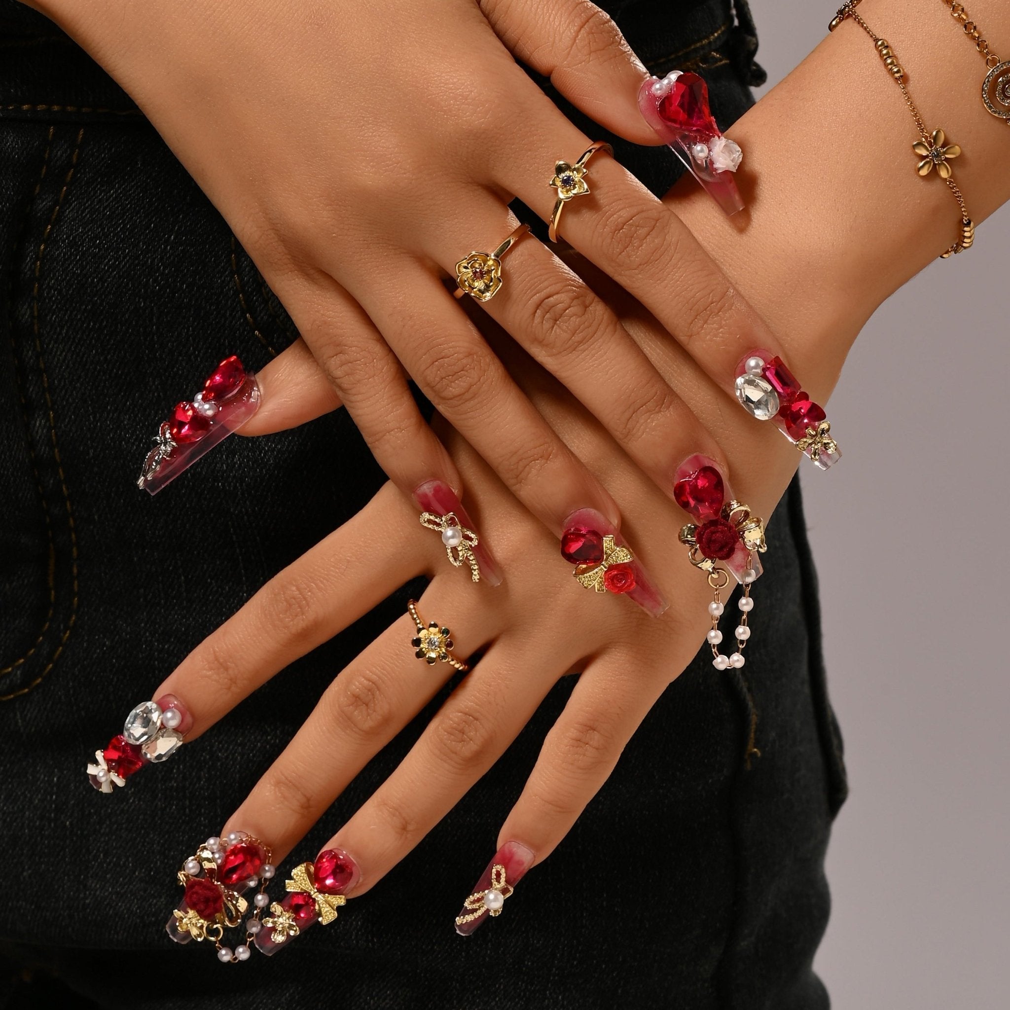 Rose Garden & Pearl Bow Nail SetJewelryBlossomuniqueflowerearringsgiftforhermothergiftdaughtergiftbirthdaygiftanniversarygift