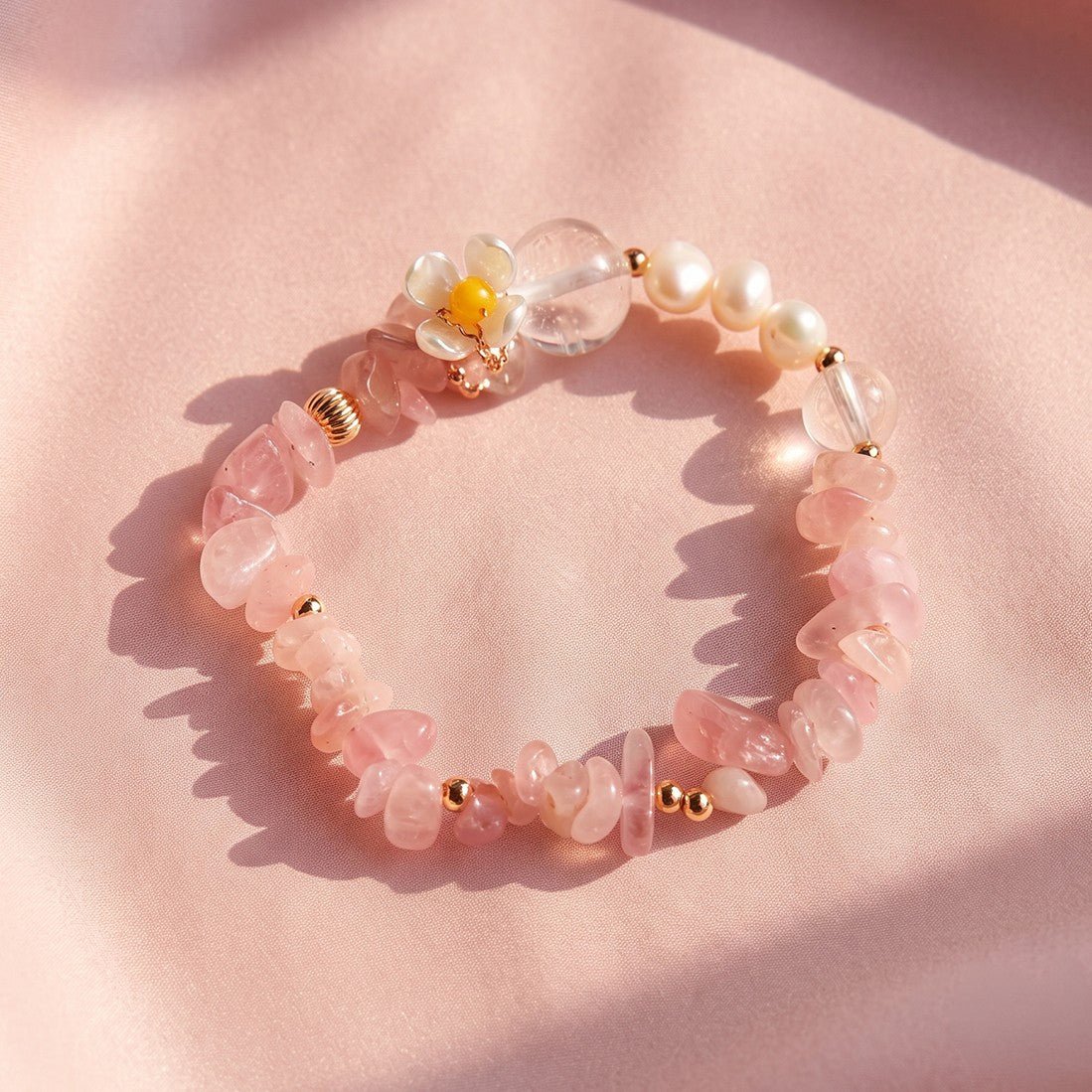 Rose Quartz Flower Charm Bracelet/ Final Sale Bracelet JewelryBlossom flowerjewelry weddingjewelry bridaljewelry weddinggift bridemaidgiftgiftforher mothergift daughtergift birthdaygift anniversarygi