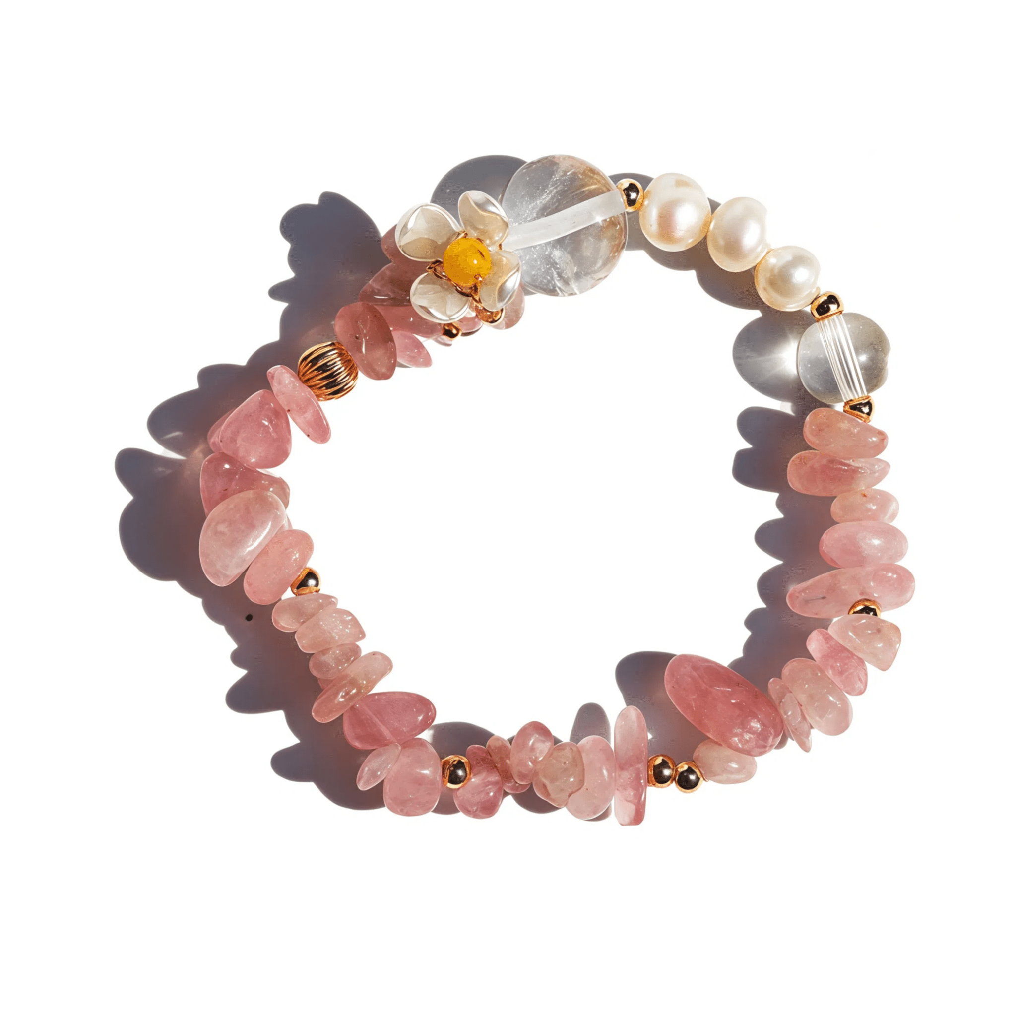 Rose Quartz White Crystal Flower Charm BraceletBraceletJewelryBlossomuniqueflowerearringsgiftforhermothergiftdaughtergiftbirthdaygiftanniversarygift