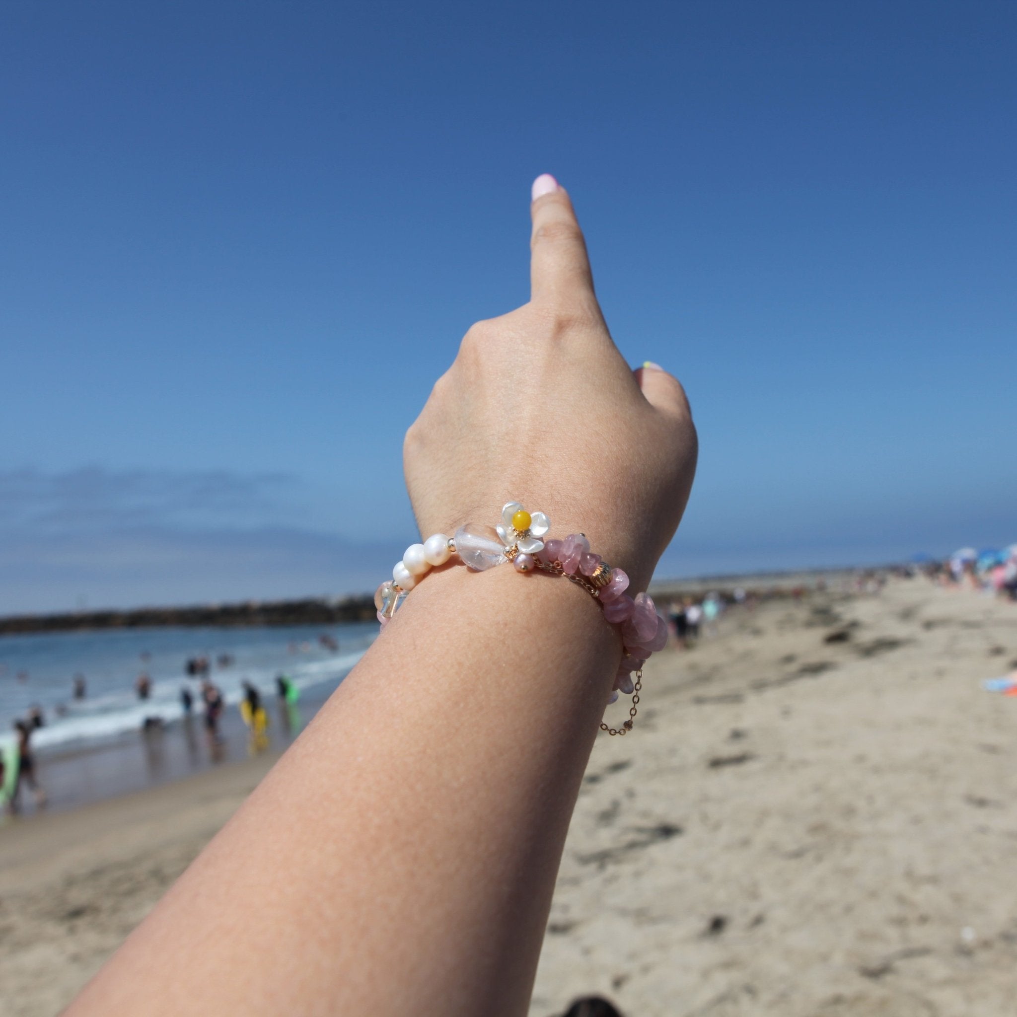 Rose Quartz White Crystal Flower Charm BraceletBraceletJewelryBlossomuniqueflowerearringsgiftforhermothergiftdaughtergiftbirthdaygiftanniversarygift