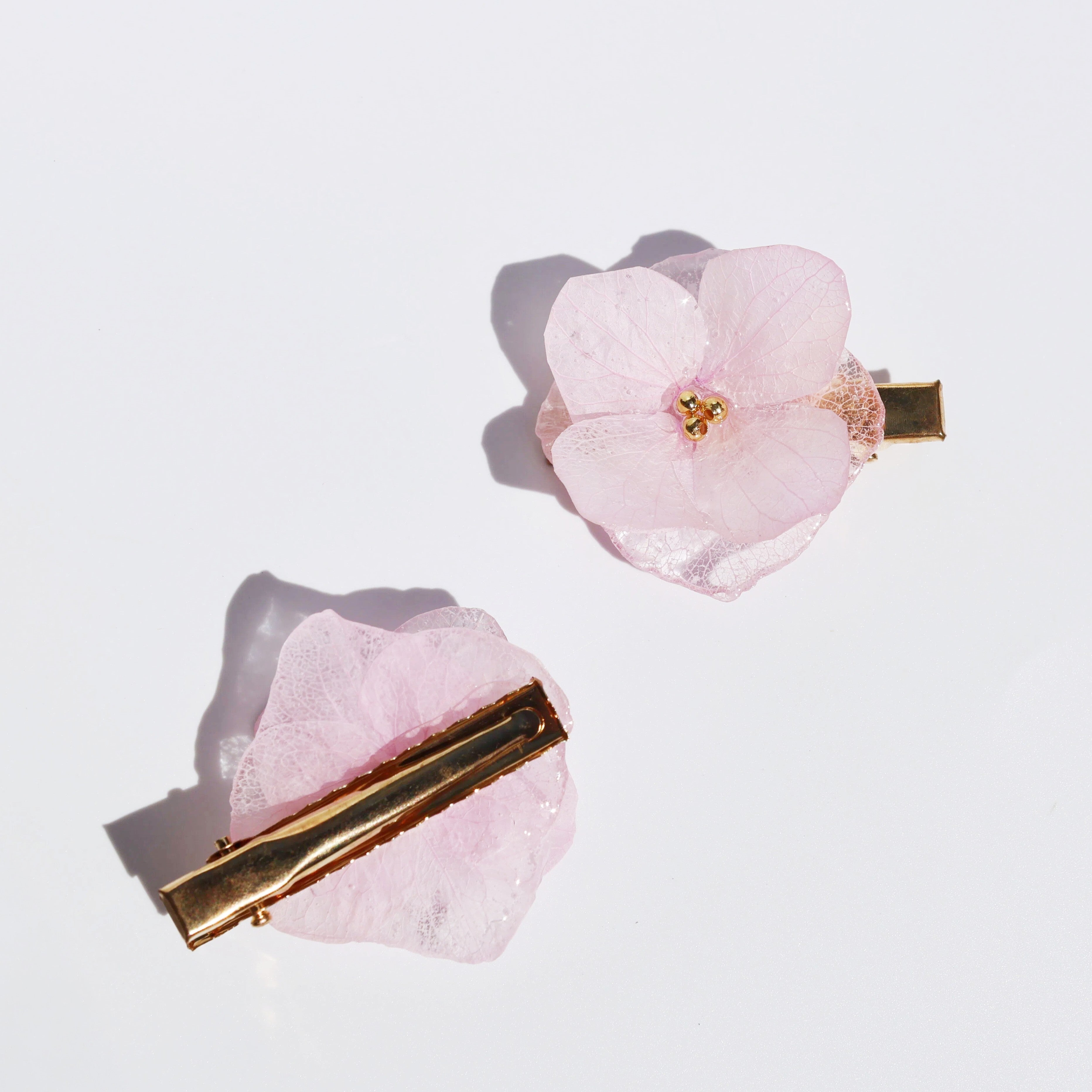 *Real Flower* Pink Rose & Hydrangea Garden Hair Clips