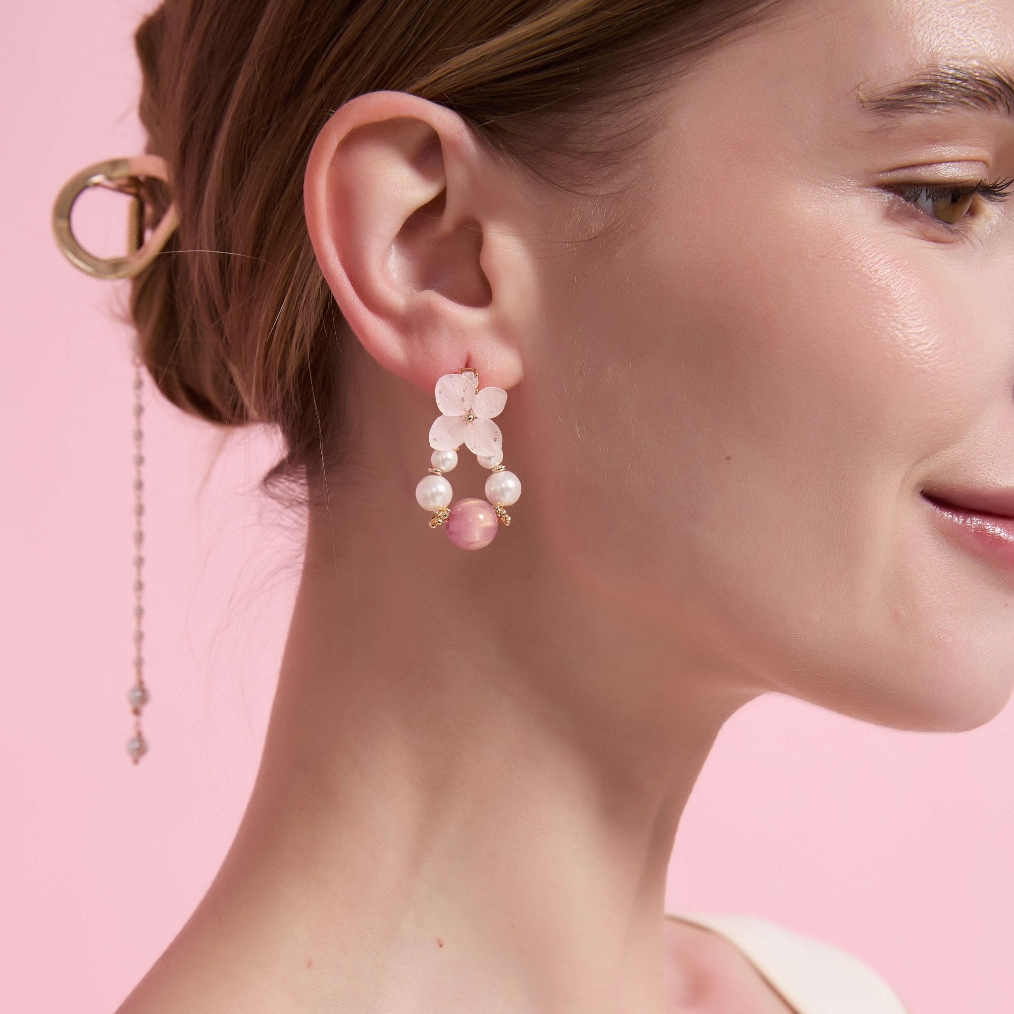 Rosy Hydrangea Pearl Dangle EarringsEarringsJewelryBlossomuniqueflowerearringsgiftforhermothergiftdaughtergiftbirthdaygiftanniversarygift