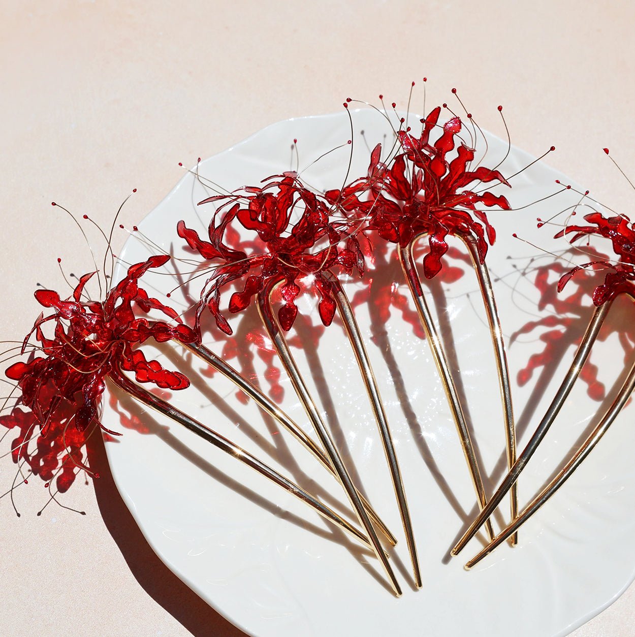 Ruby Lycoris French Hair Pin HAIR JewelryBlossom flowerjewelry weddingjewelry bridaljewelry weddinggift bridemaidgiftgiftforher mothergift daughtergift birthdaygift anniversarygi