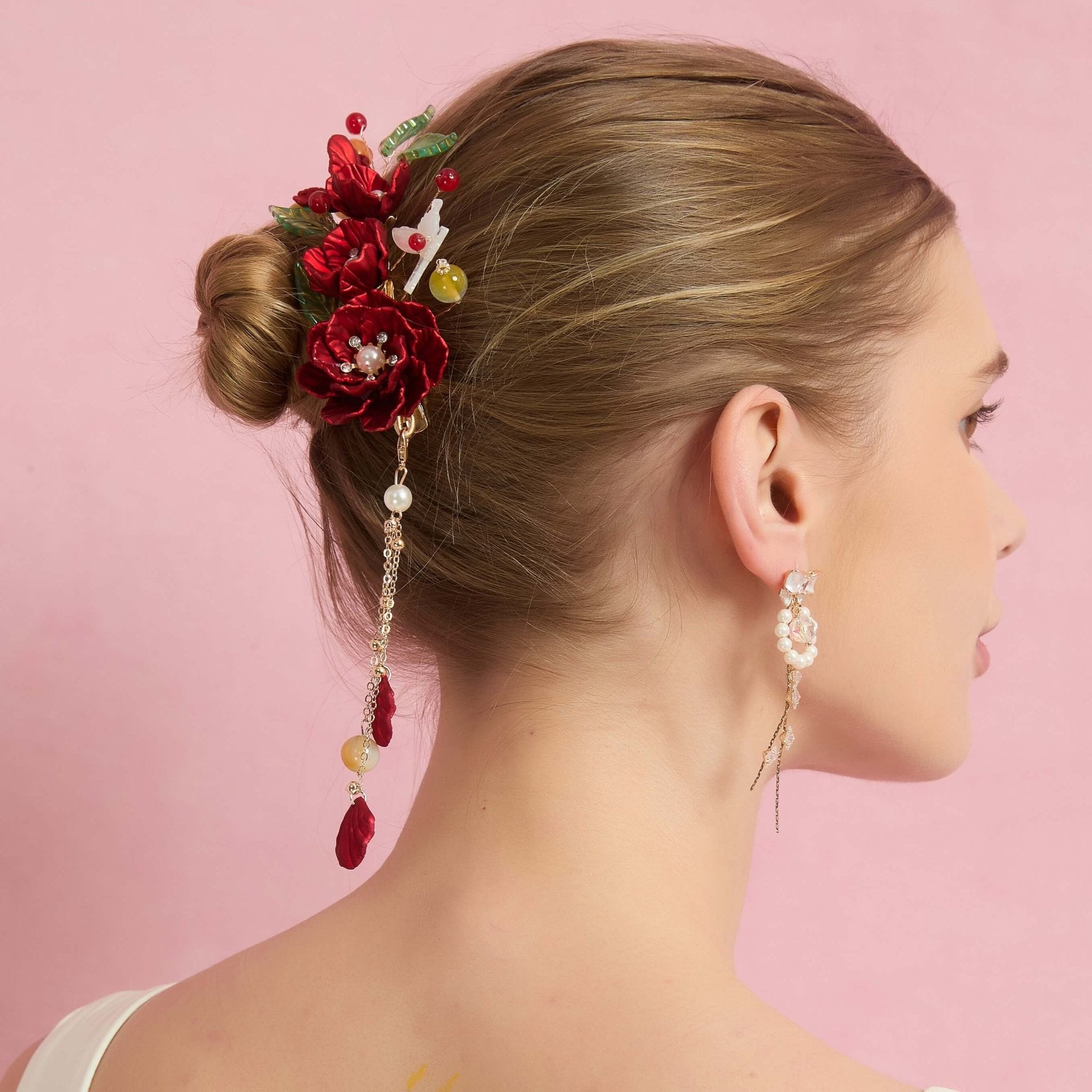 Ruby Peony Tassel Hair Clip Hair Clips JewelryBlossom flowerjewelry weddingjewelry bridaljewelry weddinggift bridemaidgiftgiftforher mothergift daughtergift birthdaygift anniversarygi