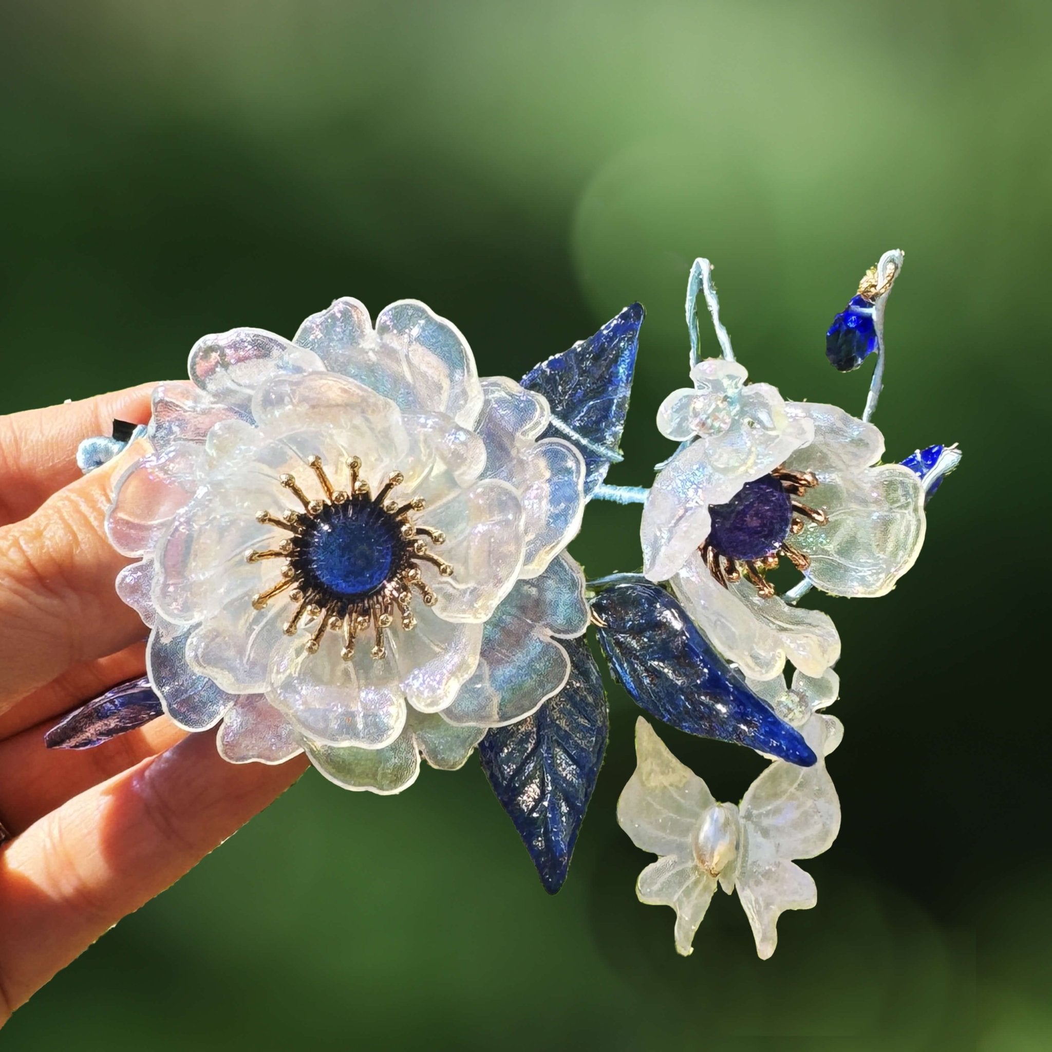 Sapphire Anemone Rose Hair ClipHair ClipsJewelryBlossomuniqueflowerearringsgiftforhermothergiftdaughtergiftbirthdaygiftanniversarygift